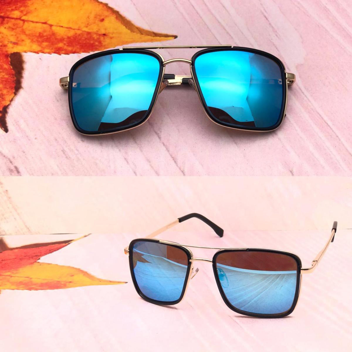 Aqua Blue HUMBLEE Square Sunglasses (SUN-LC-0652-AQB3GLD-MEDIUM) - SWASTIK CREATIONS The Trend Point SWASTIK CREATIONS The Trend Point