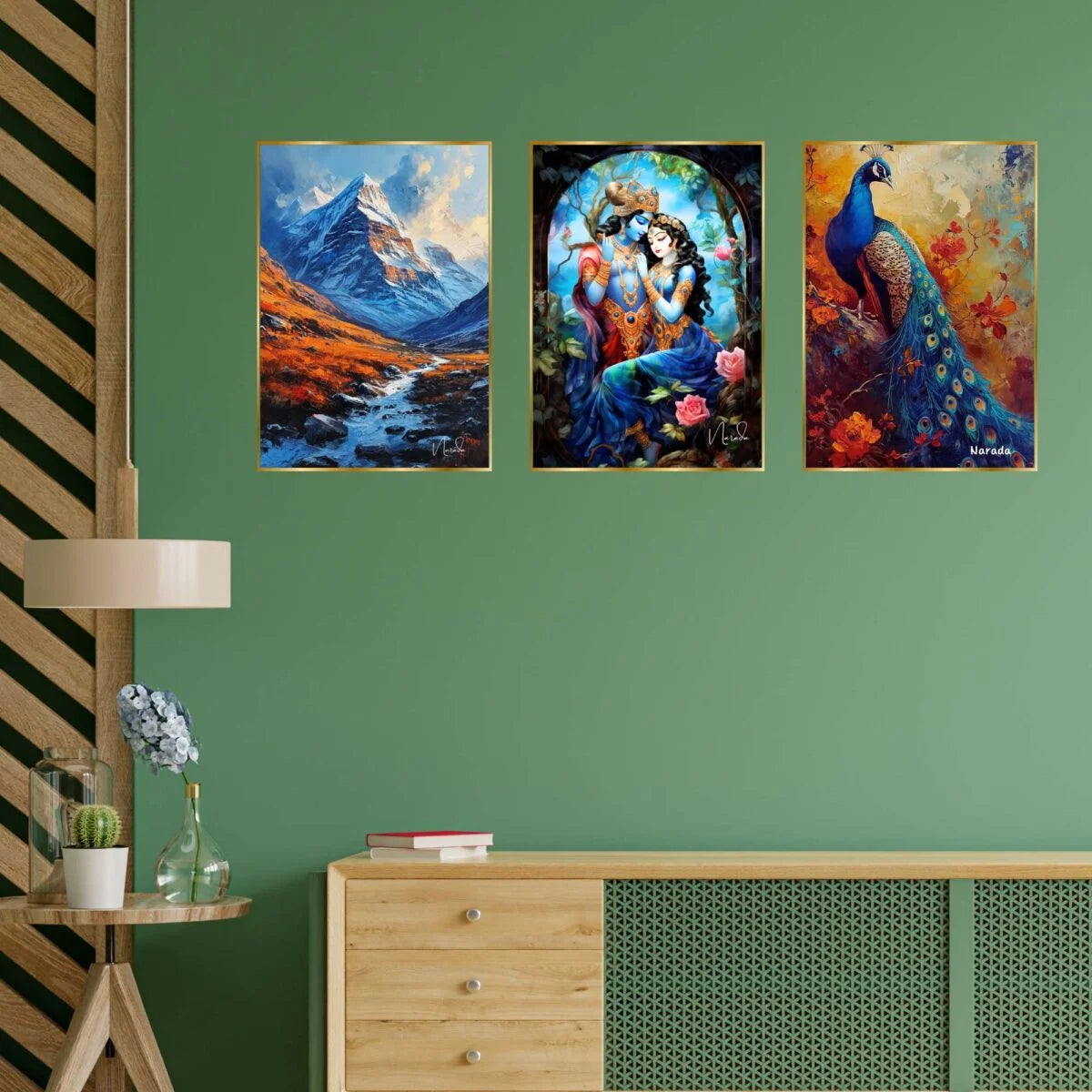 CH-GD3-1 Set of Three Wall Paintings for Wall Decoration Golden Framed Wall Paintings for Living Room & Bedroom Wall Art for Home Decoration & Office Wall Décor