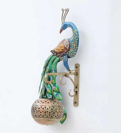 Decorative Peacock Multicolour Iron Wall Hanging Tea Light Holder - SWASTIK CREATIONS The Trend Point
