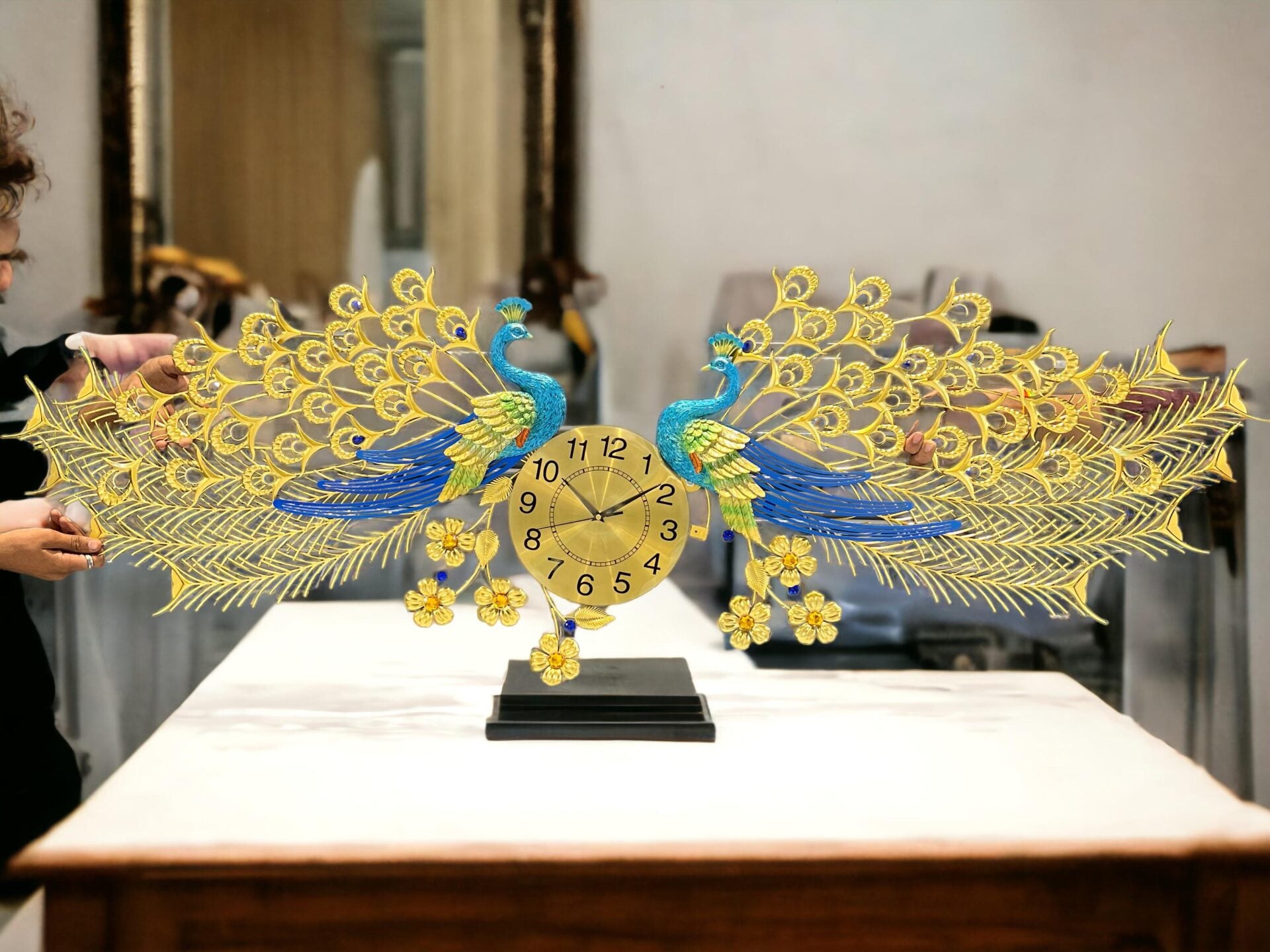Double Peacock Metal Wall Clock Art - SWASTIK CREATIONS The Trend Point