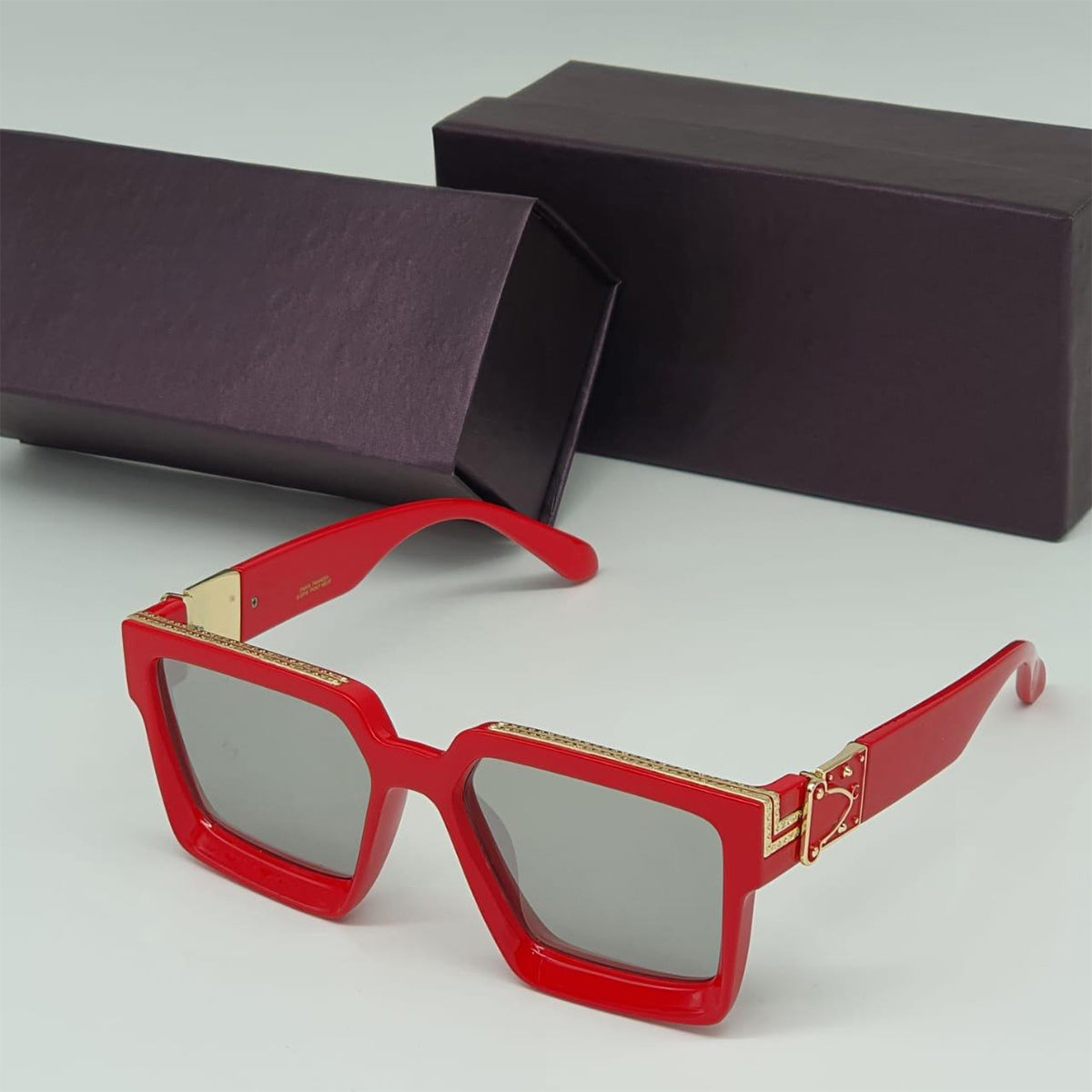 Silver ASTROINER Square Sunglasses (SUN-LV-96006-SIL3GLD-RED)