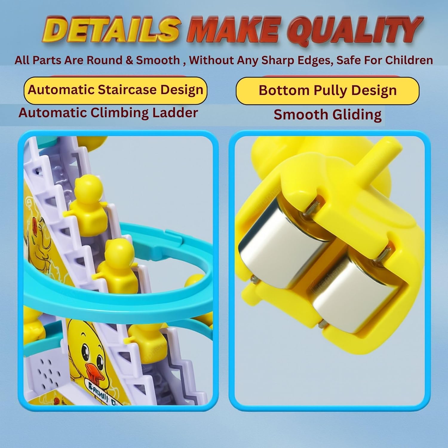 Ducks Slide Toy Set with 2 Cells Stair Climbing Duck Track Toy Light Musical 3 Duckling Moving Escalator Automatic Cartoon Chasing Race Gift Toys for 1+ Kids 1-5 Years Baby Girls Toddlers - SWASTIK CREATIONS The Trend Point