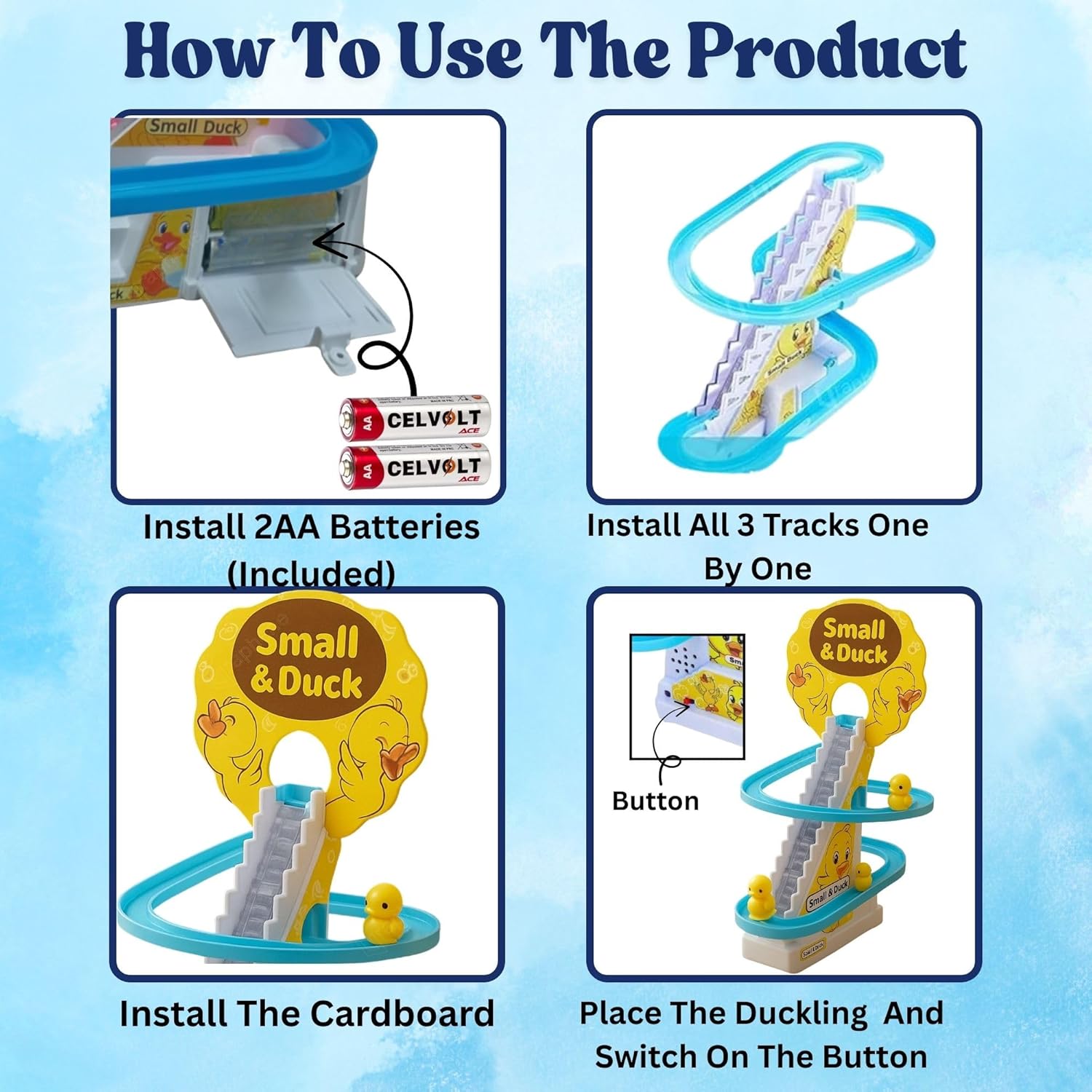 Ducks Slide Toy Set with 2 Cells Stair Climbing Duck Track Toy Light Musical 3 Duckling Moving Escalator Automatic Cartoon Chasing Race Gift Toys for 1+ Kids 1-5 Years Baby Girls Toddlers - SWASTIK CREATIONS The Trend Point