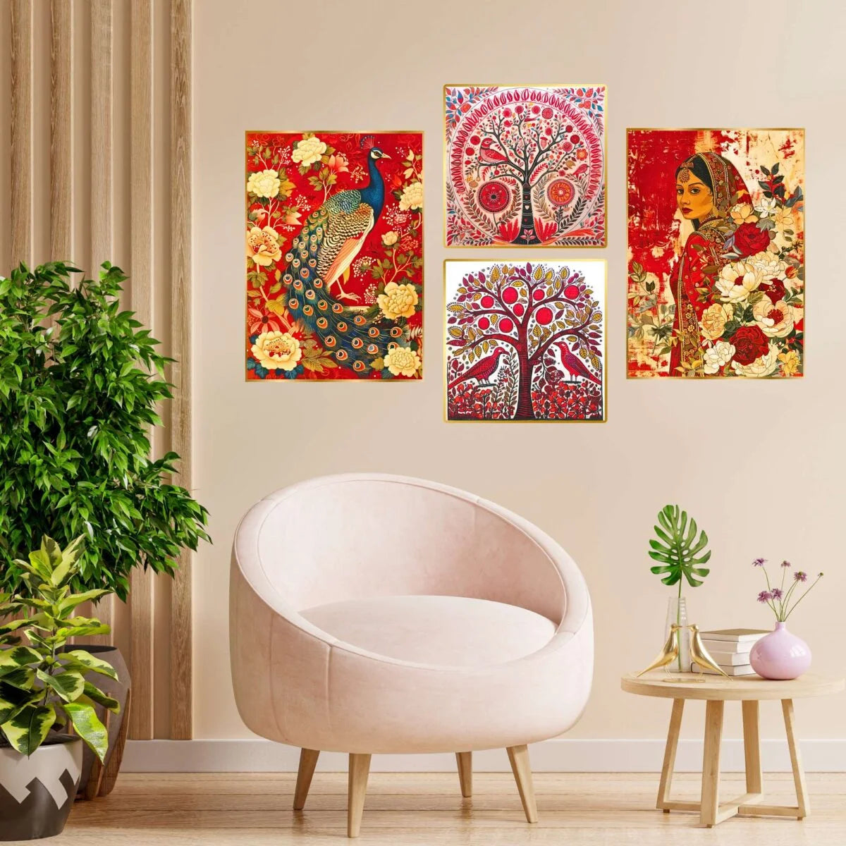 CH-GD4-10 Set of Four Wall Paintings for Wall Decoration Golden Framed Wall Paintings for Living Room & Bedroom Wall Art for Home Decoration & Office Wall Décor SWASTIK CREATIONS The Trend Point