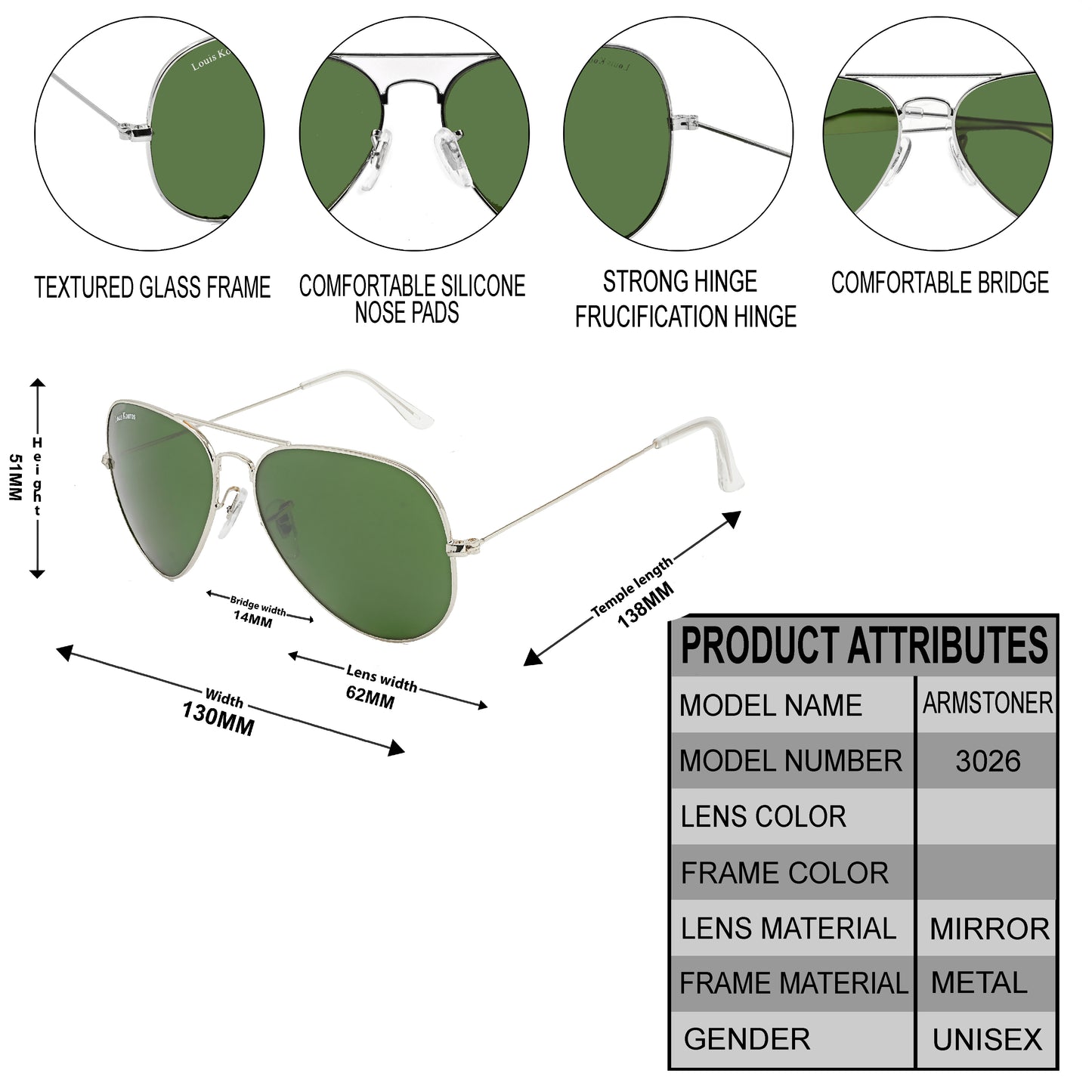 Green Armstoner Aviator Sunglasses (SUN-LK-3026-GRN1SIL-M) SWASTIK CREATIONS The Trend Point