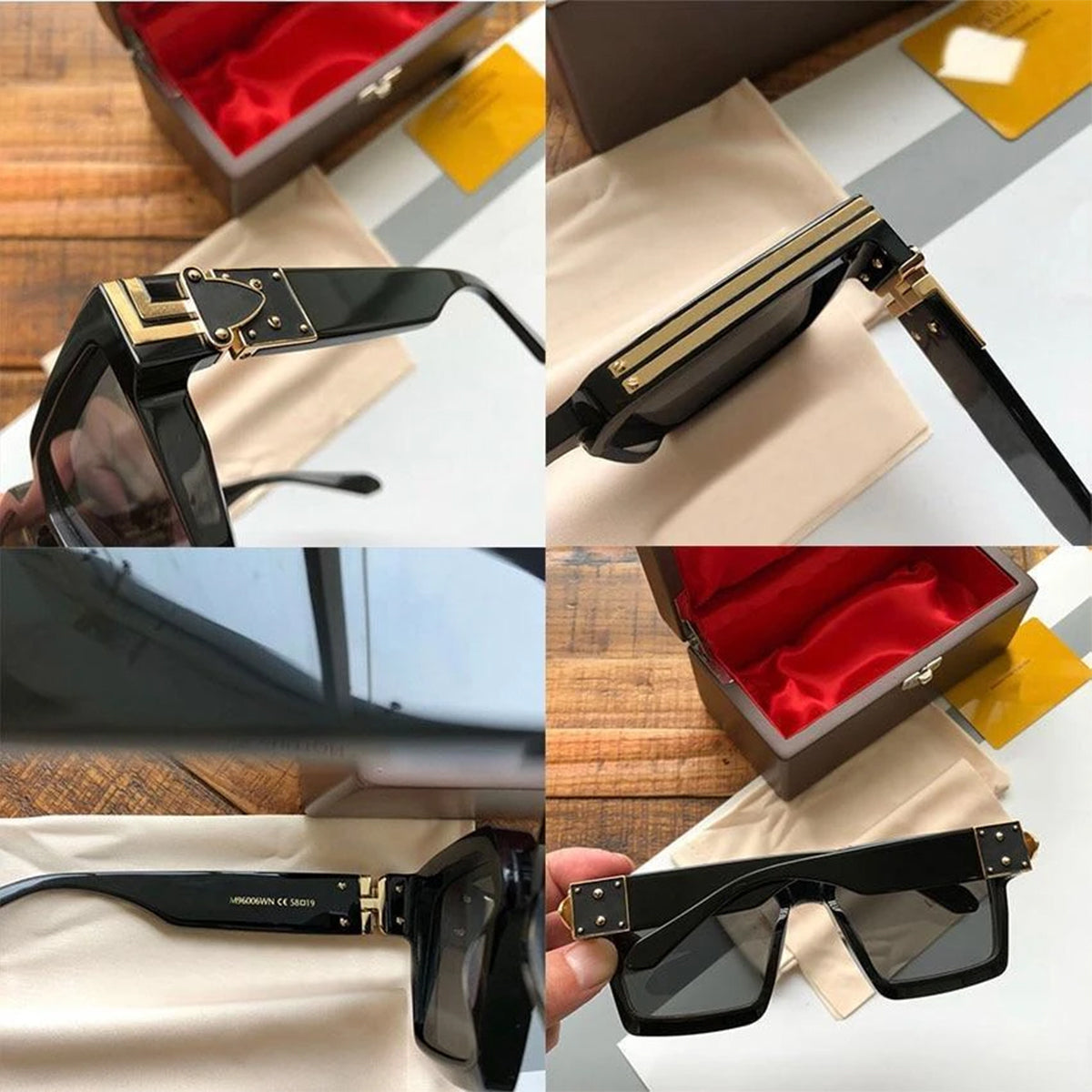 Black ASTROINER Square Sunglasses (SUN-LV-96006-BLK1GLD-BLK)