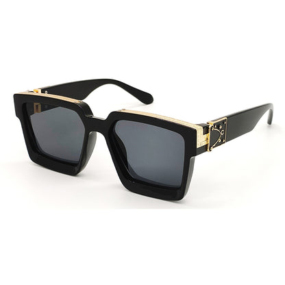 Black ASTROINER Square Sunglasses (SUN-LV-96006-BLK1GLD-BLK)