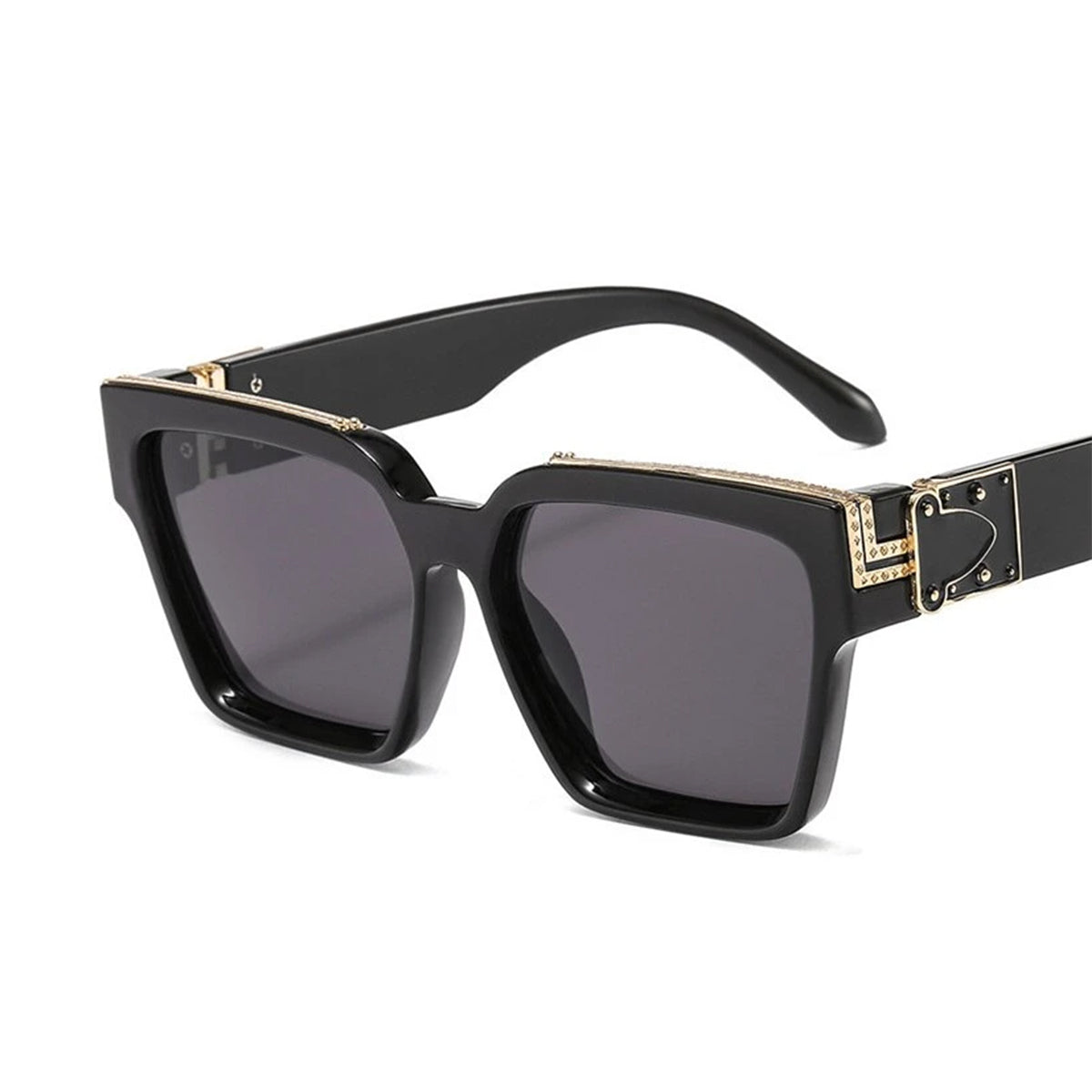 Black ASTROINER Square Sunglasses (SUN-LV-96006-BLK1GLD-BLK)