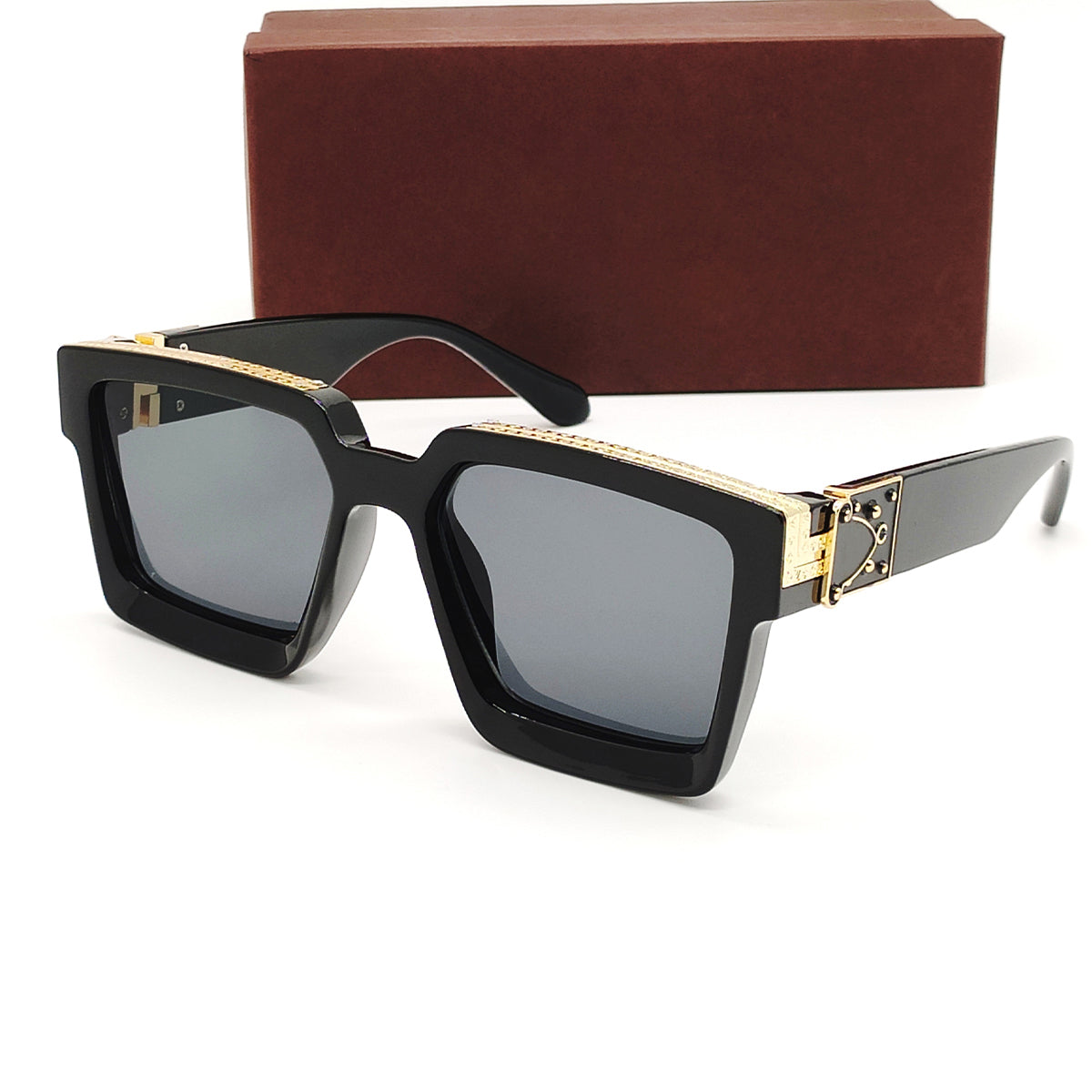 Black ASTROINER Square Sunglasses (SUN-LV-96006-BLK1GLD-BLK) SWASTIK CREATIONS The Trend Point