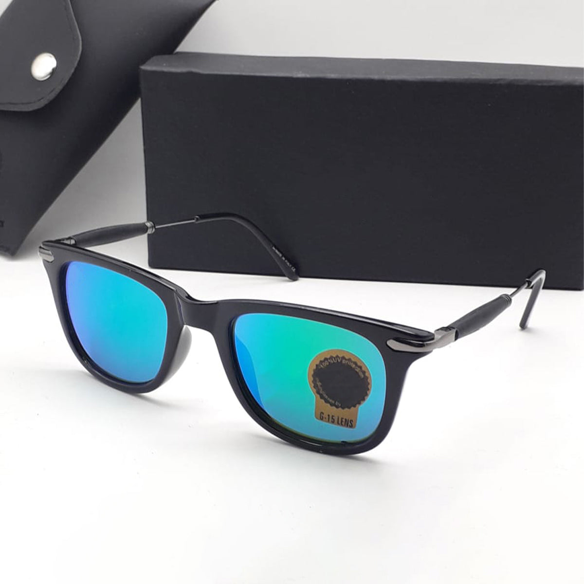 Aqua Green Enigte Square Sunglasses (SUN-RN-2148-AQG3BLK-M) SWASTIK CREATIONS The Trend Point