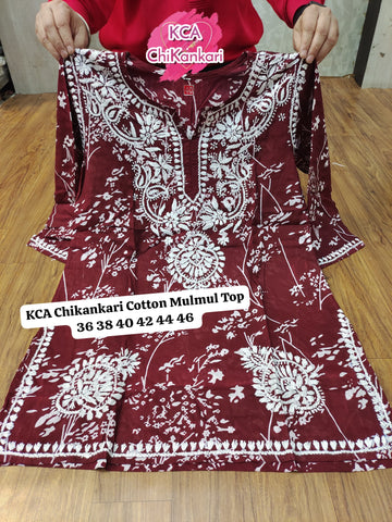 KCA8 Mulmul Cotton Chikankari Embroidered Top (5 colours)