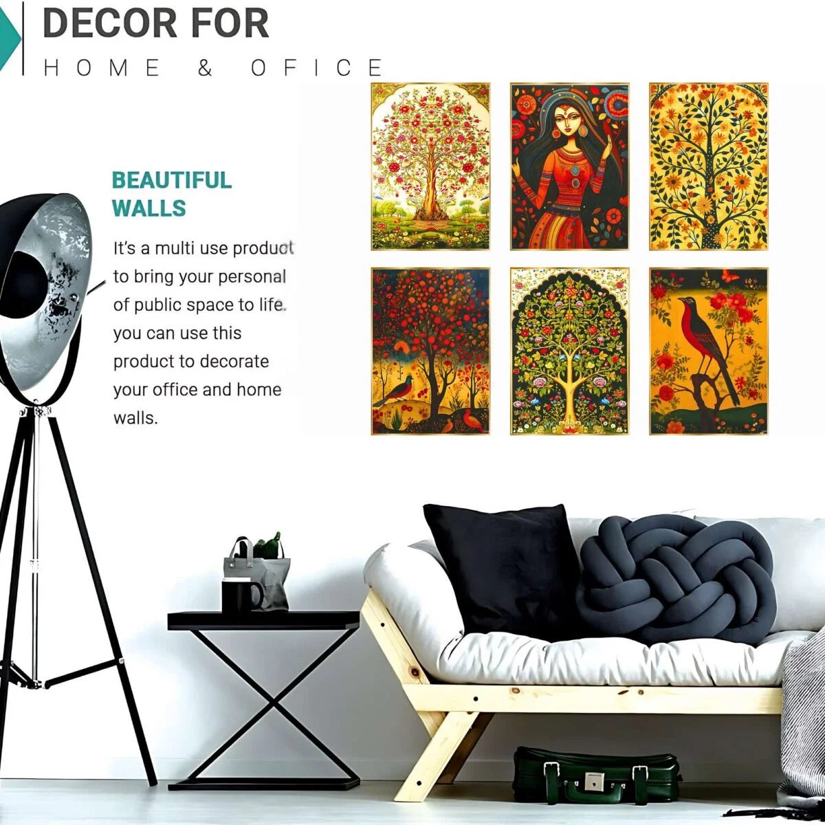 CH-GD6-6 Set of Six Wall Paintings for Wall Decoration Golden Framed Wall Paintings for Living Room & Bedroom Wall Art for Home Decoration & Office Wall Décor SWASTIK CREATIONS The Trend Point