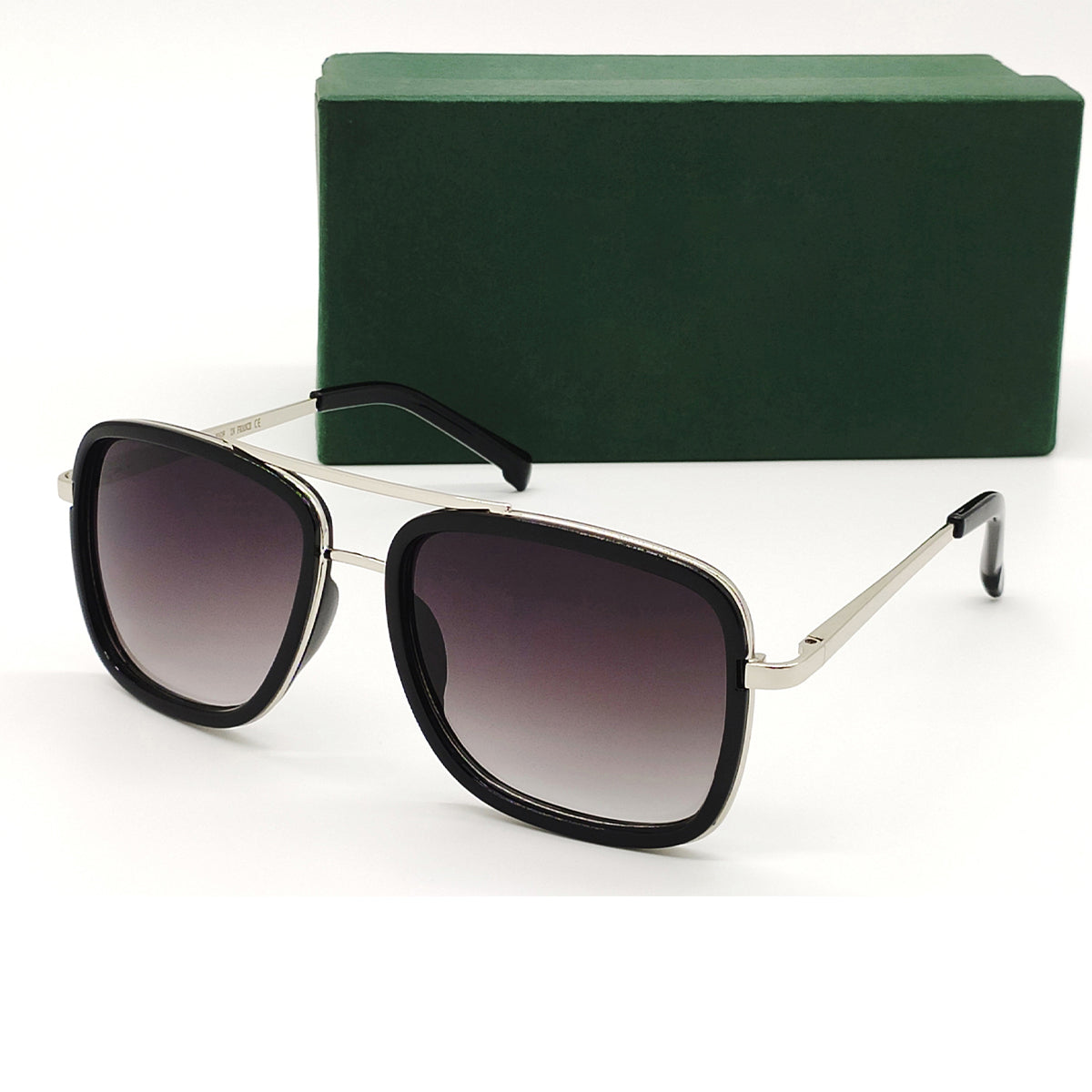 Black HUMBLEE Square Sunglasses (SUN-LC-0652-BLK2SIL-LARGE)