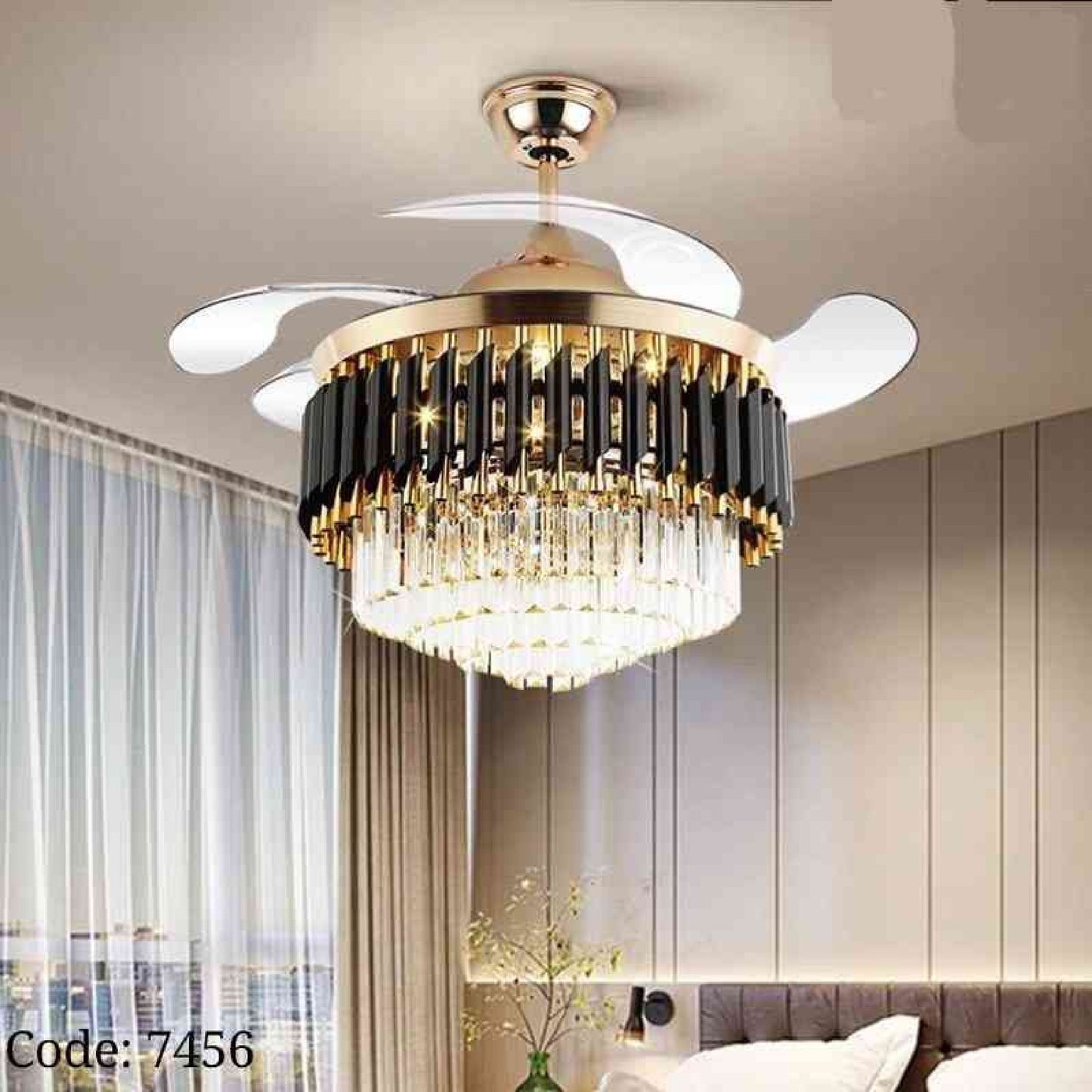 Luxury Ceiling Fan Crystal Chandelier Fandeliers with Gold LED lights (T7456) SWASTIK CREATIONS The Trend Point