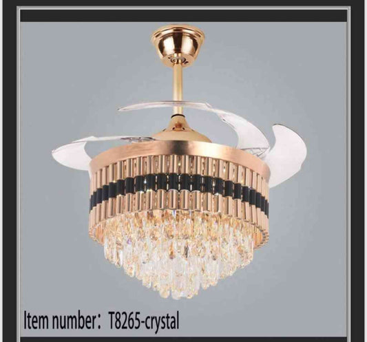 Luxury Ceiling Fan Crystal Chandelier Fandeliers with Gold LED lights (T7550-Crystal)