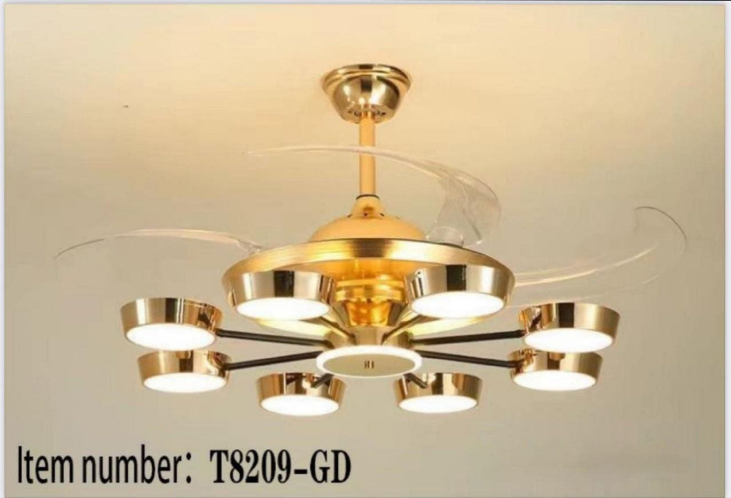 Luxury Ceiling Fan Crystal Chandelier Fandeliers with Gold LED lights (T8209-GOLD) SWASTIK CREATIONS The Trend Point