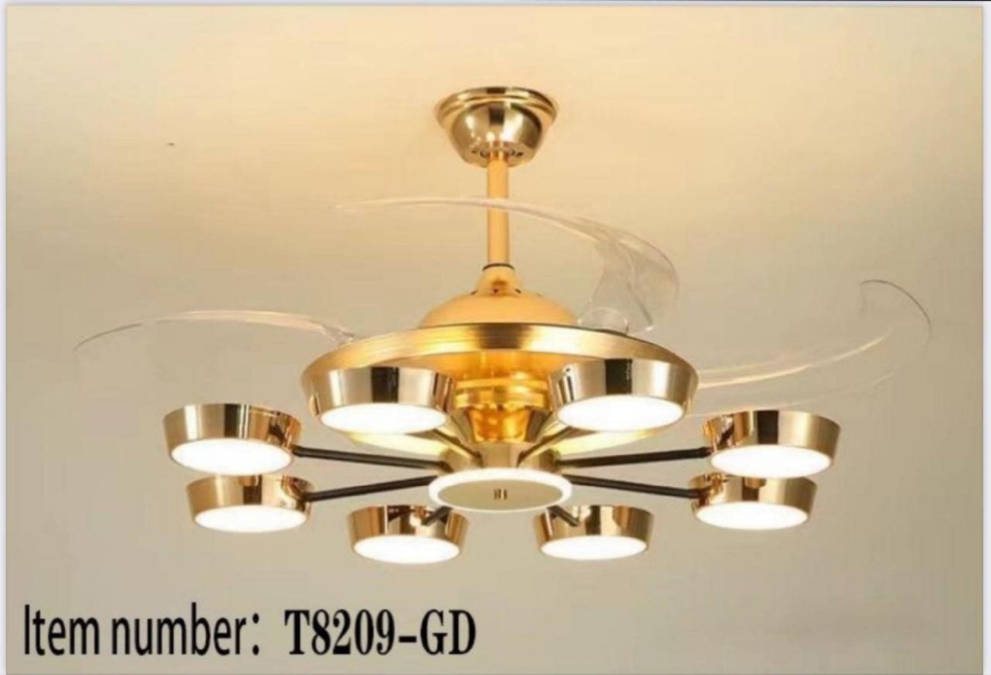 Luxury Ceiling Fan Crystal Chandelier Fandeliers with Gold LED lights (T8209-GOLD)