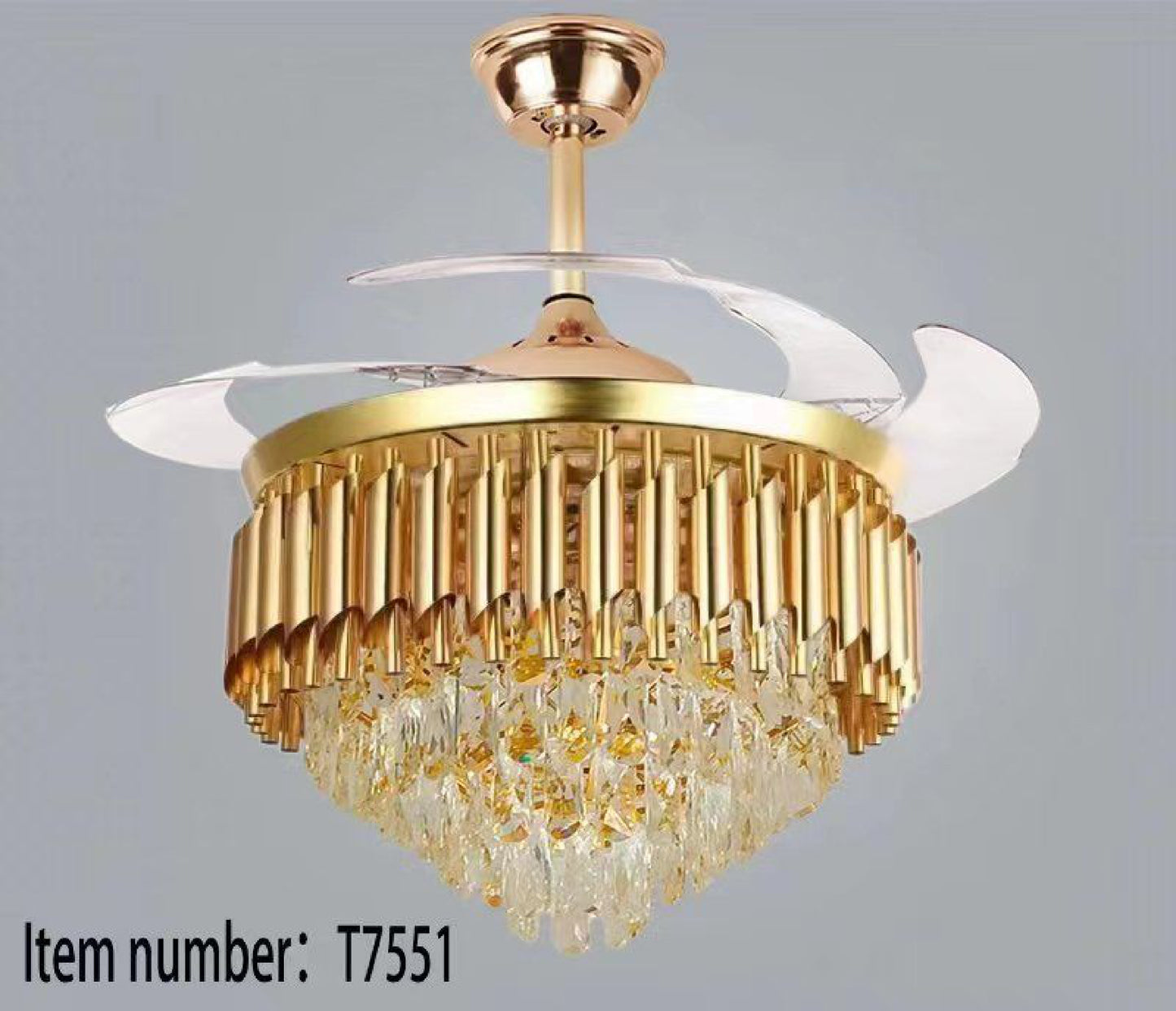 Luxury Ceiling Fan Crystal Chandelier Fandeliers with Gold LED lights (T7551-Crystal) SWASTIK CREATIONS The Trend Point