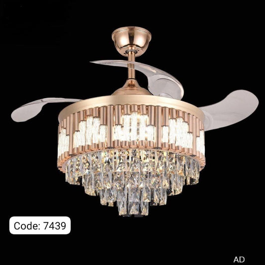 Luxury Ceiling Fan Crystal Chandelier Fandeliers with Gold LED lights (T7439-Crystal)