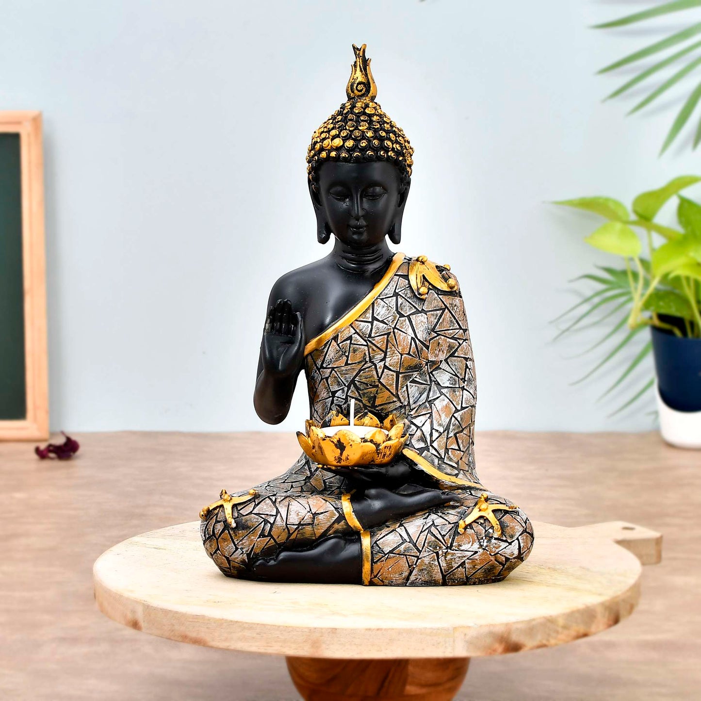 Swastik Trend Point Beautiful Sitting Buddha Idol Statue for Home & Garden Living Room | Healing Spirit Blessing Buddha Statue 03 SWASTIK CREATIONS The Trend Point