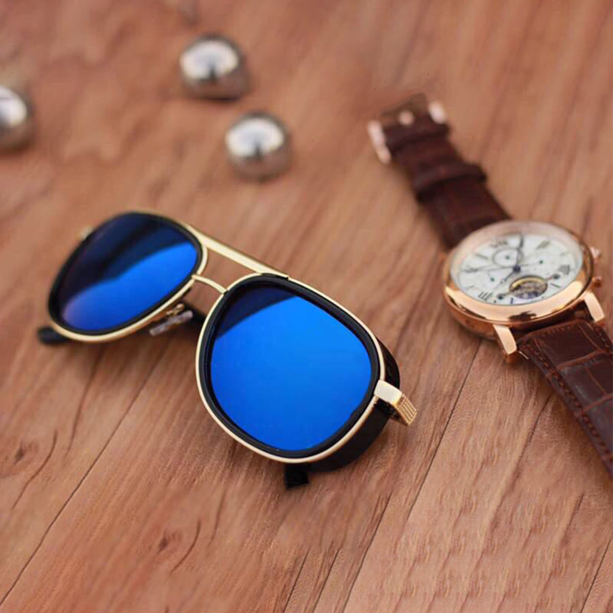 Blue Speciale Oval Sunglasses (SUN-LC-0179-BLU3GLD) - SWASTIK CREATIONS The Trend Point SWASTIK CREATIONS The Trend Point