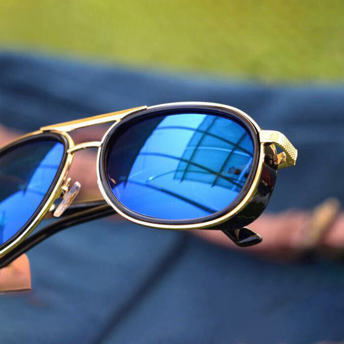 Blue Speciale Oval Sunglasses (SUN-LC-0179-BLU3GLD) - SWASTIK CREATIONS The Trend Point SWASTIK CREATIONS The Trend Point