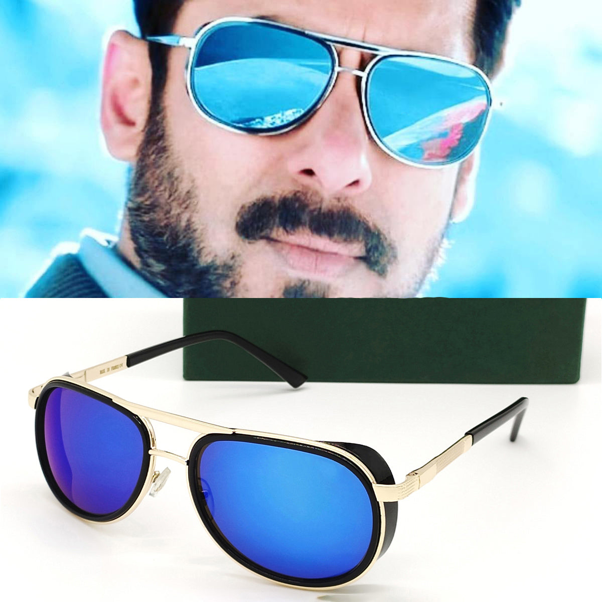 Blue Speciale Oval Sunglasses (SUN-LC-0179-BLU3GLD) - SWASTIK CREATIONS The Trend Point SWASTIK CREATIONS The Trend Point