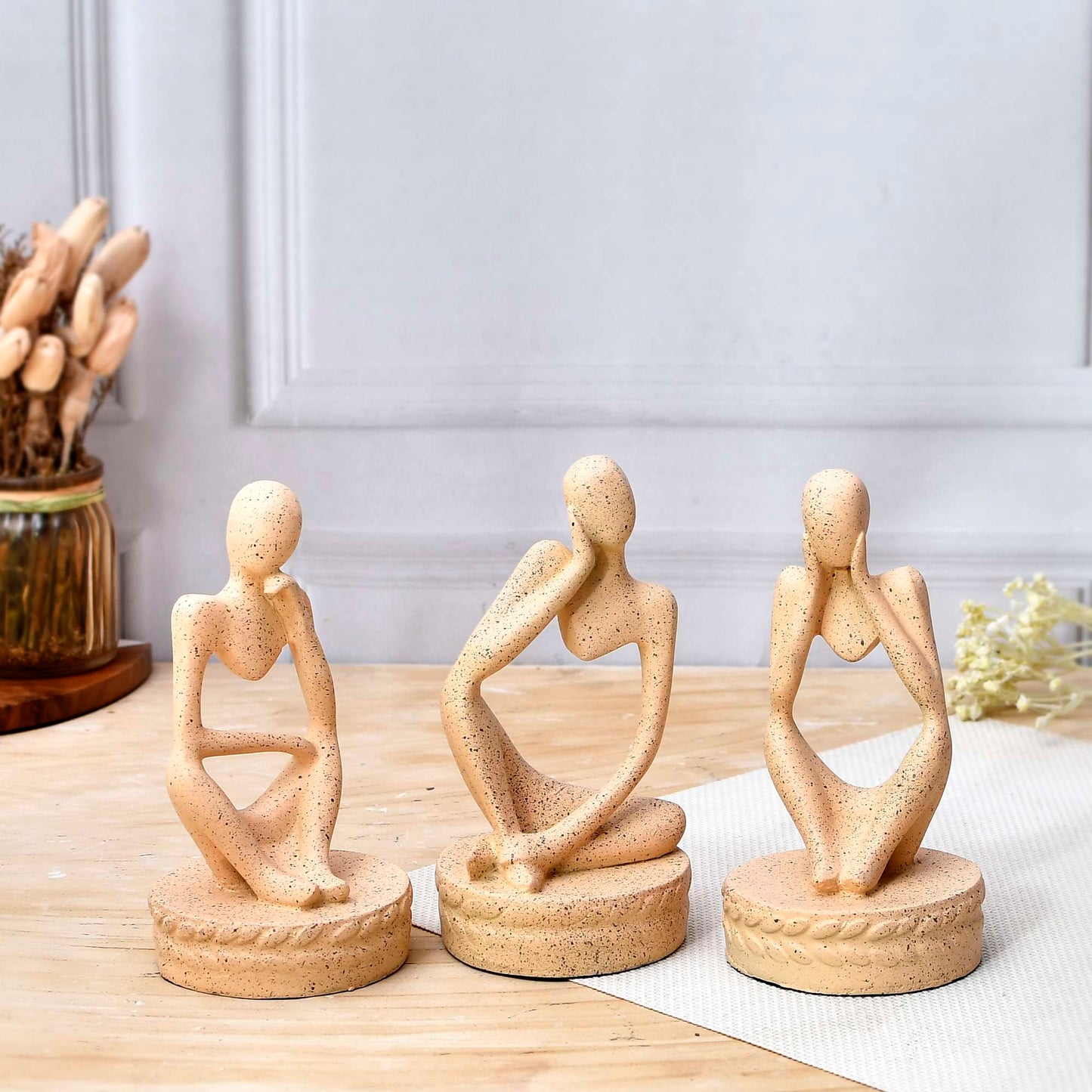 Swastik Trend Point Set of 3 Brown Polyresin Minimalist Sitting Human Figurines Decorative Showpiece - Perfect for Stylish Home Decor and Great for Gifting on Birthdays, Housewarmings, and Festivals SWASTIK CREATIONS The Trend Point