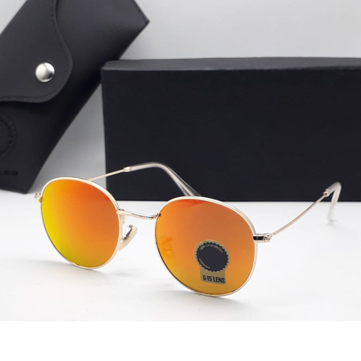 Orange Nubelight Round Sunglasses (SUN-RN-3447-ORG3GLD-M) SWASTIK CREATIONS The Trend Point