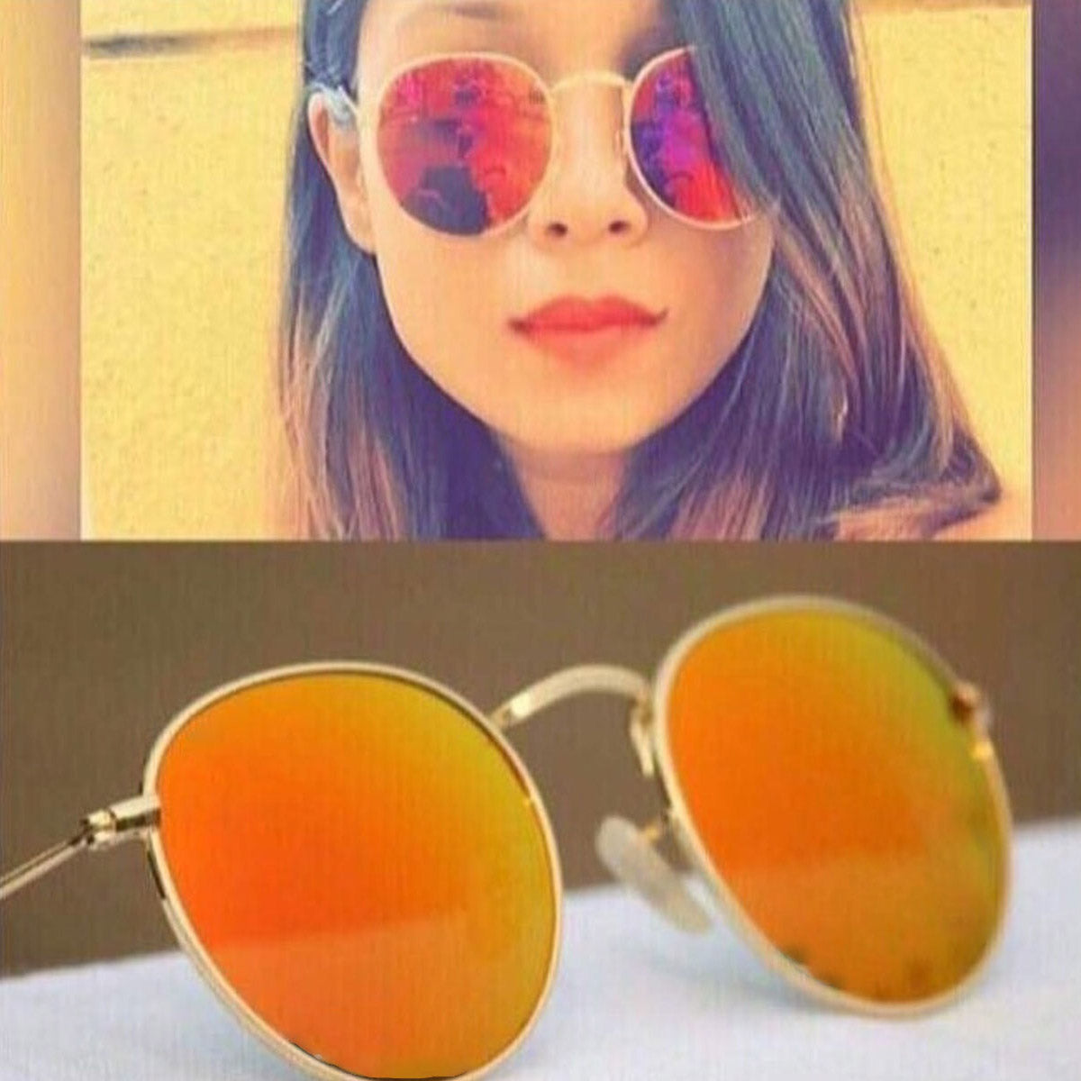 Orange Nubelight Round Sunglasses (SUN-RN-3447-ORG3GLD-M) SWASTIK CREATIONS The Trend Point