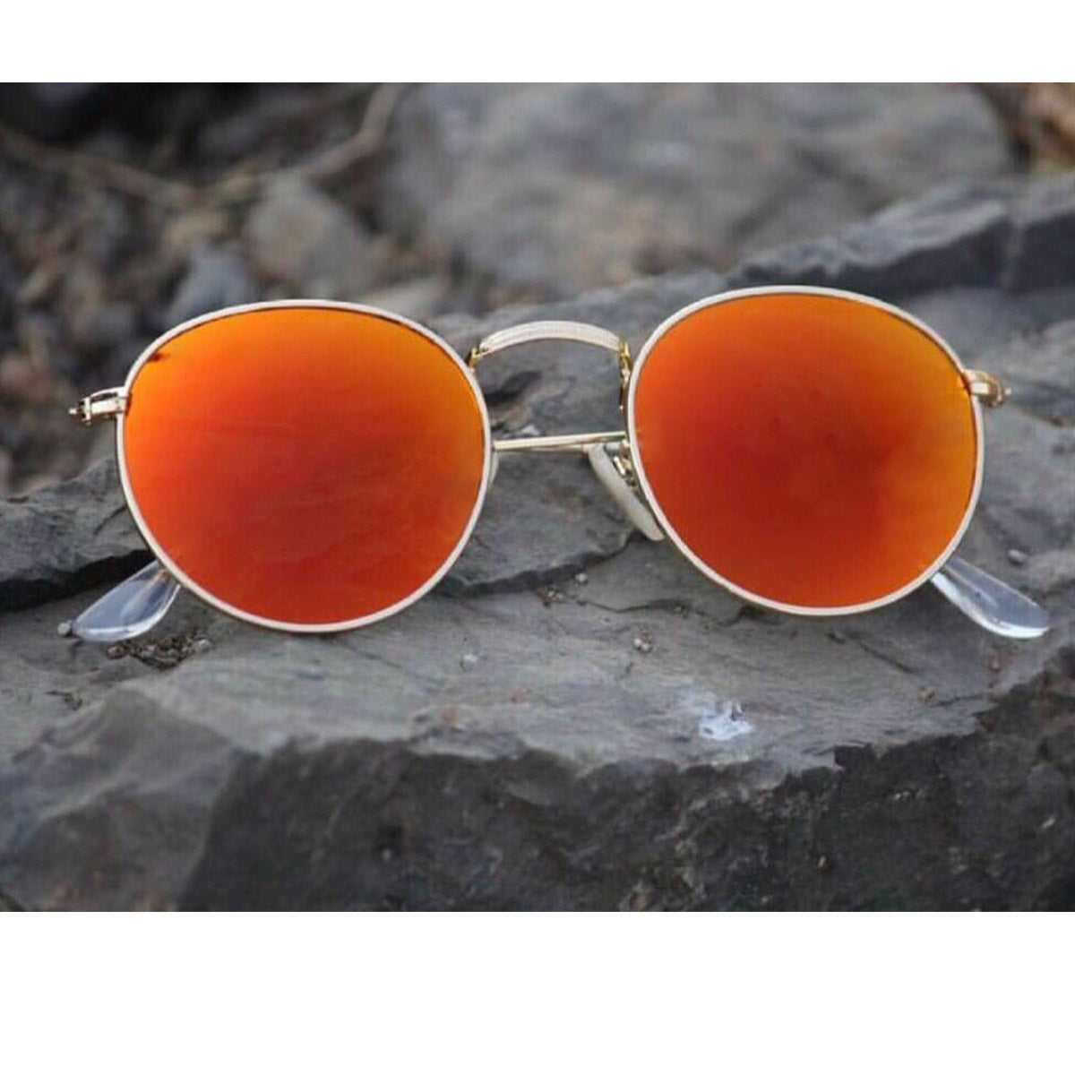 Orange Nubelight Round Sunglasses (SUN-RN-3447-ORG3GLD-M) SWASTIK CREATIONS The Trend Point