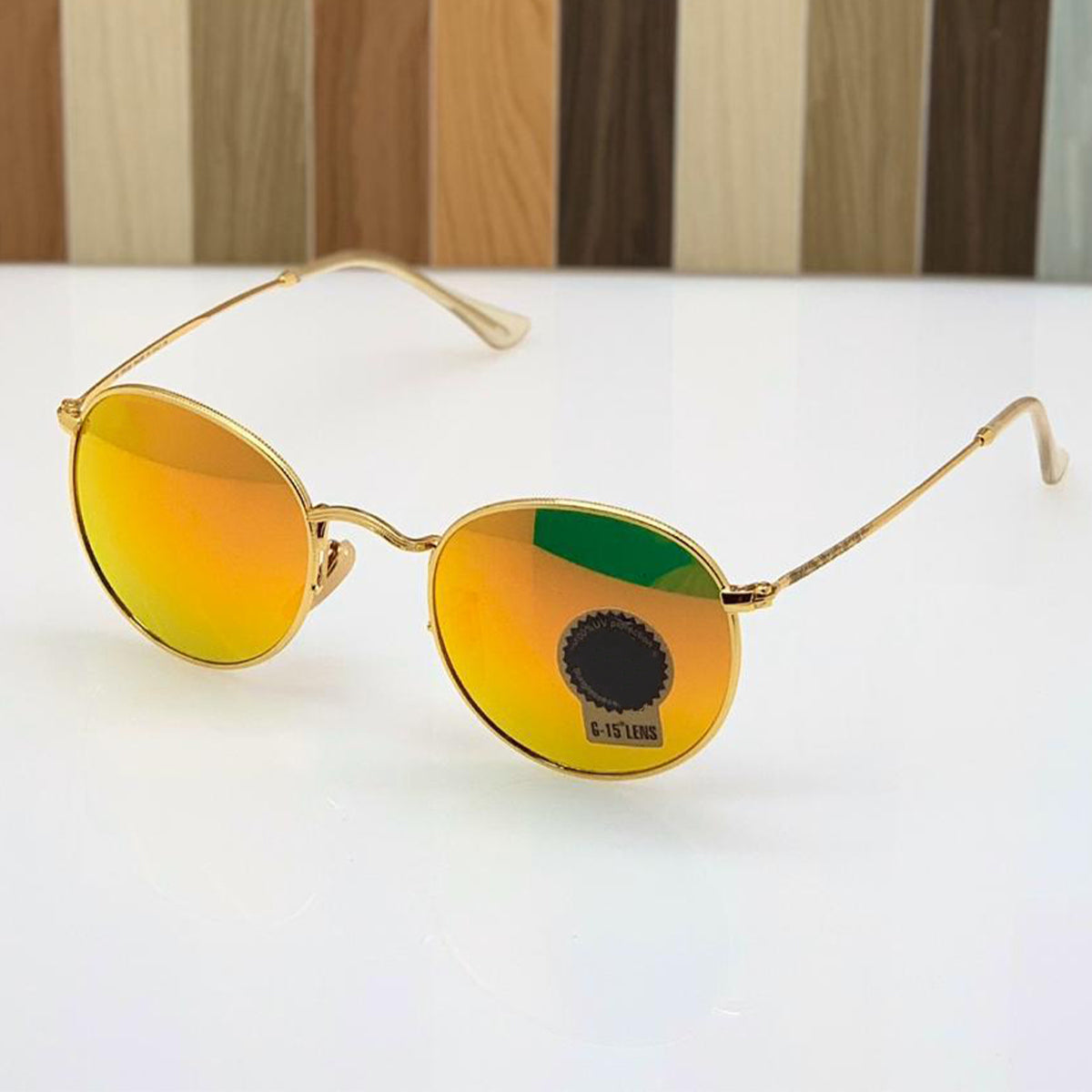 Orange Nubelight Round Sunglasses (SUN-RN-3447-ORG3GLD-M) SWASTIK CREATIONS The Trend Point