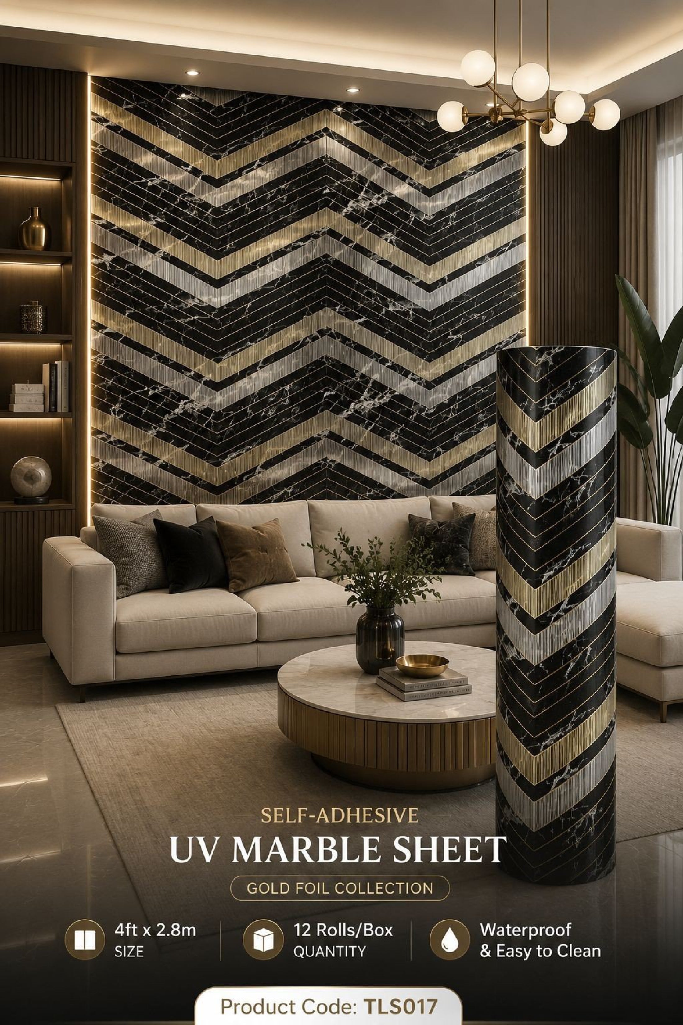 Gold Foil UV Marble Sheets (size 10 x 4 Feet) TLS017
