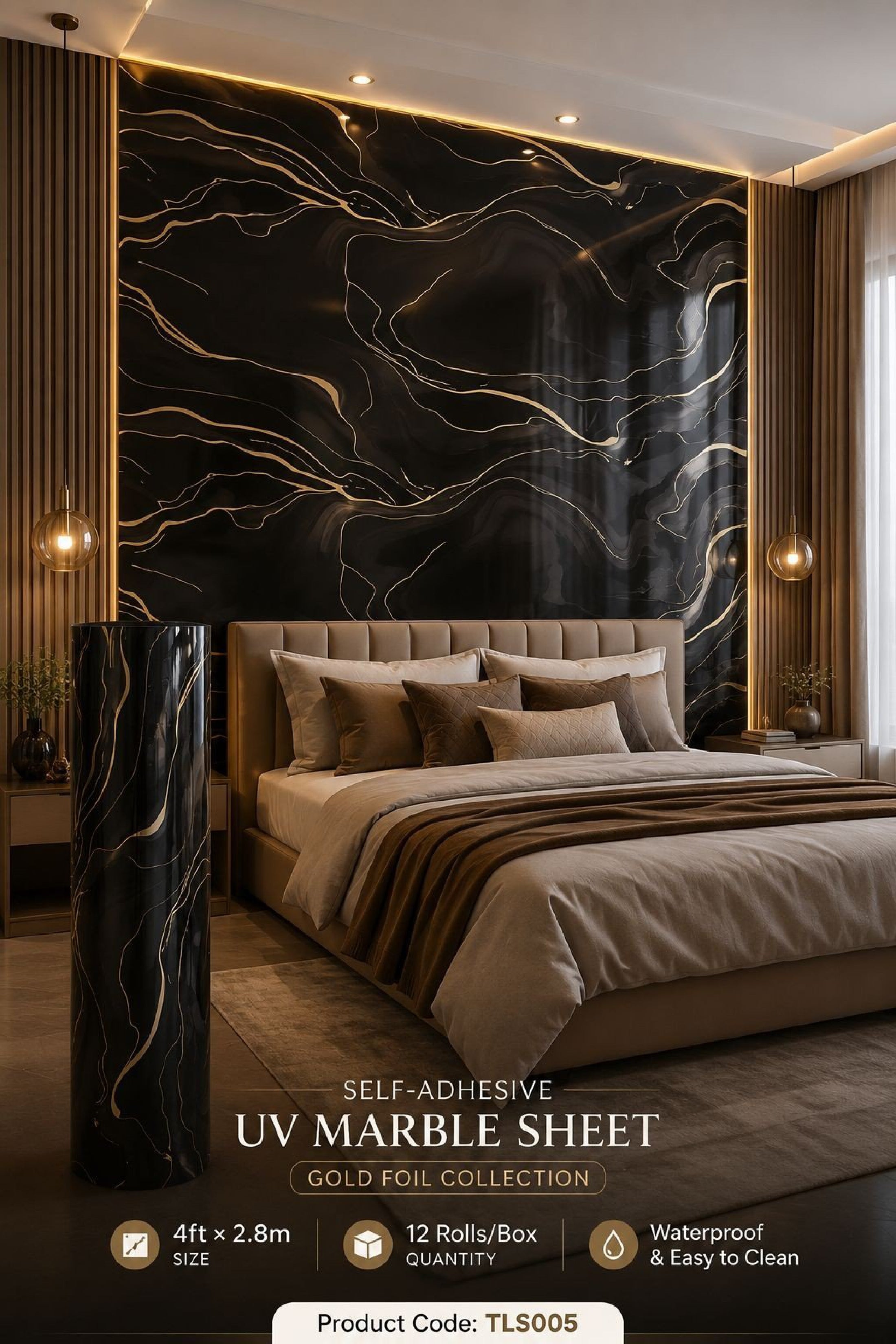 Gold Foil UV Marble Sheets (size 10 x 4 Feet) TLS005