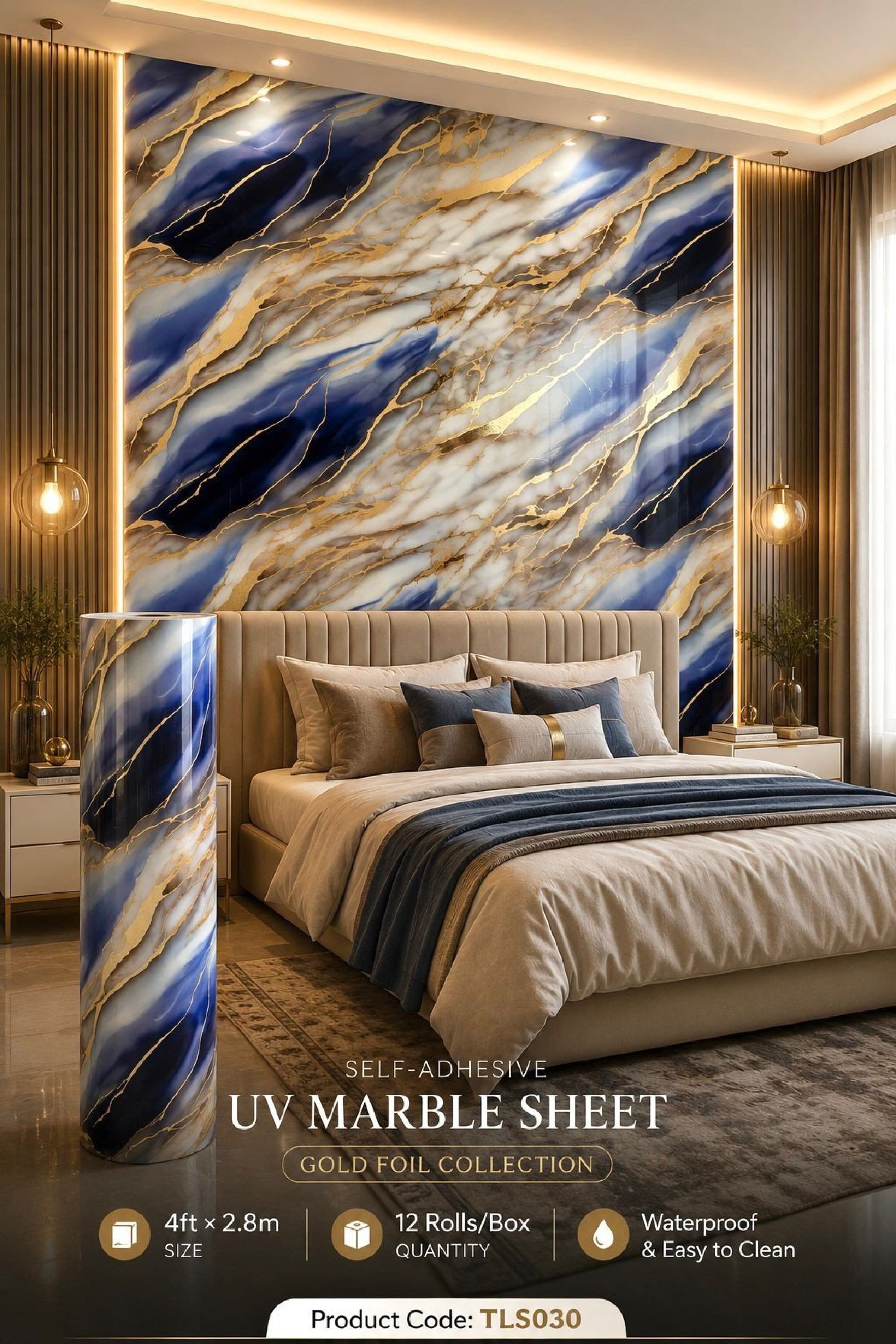 Gold Foil UV Marble Sheets (size 10 x 4 Feet) TLS030