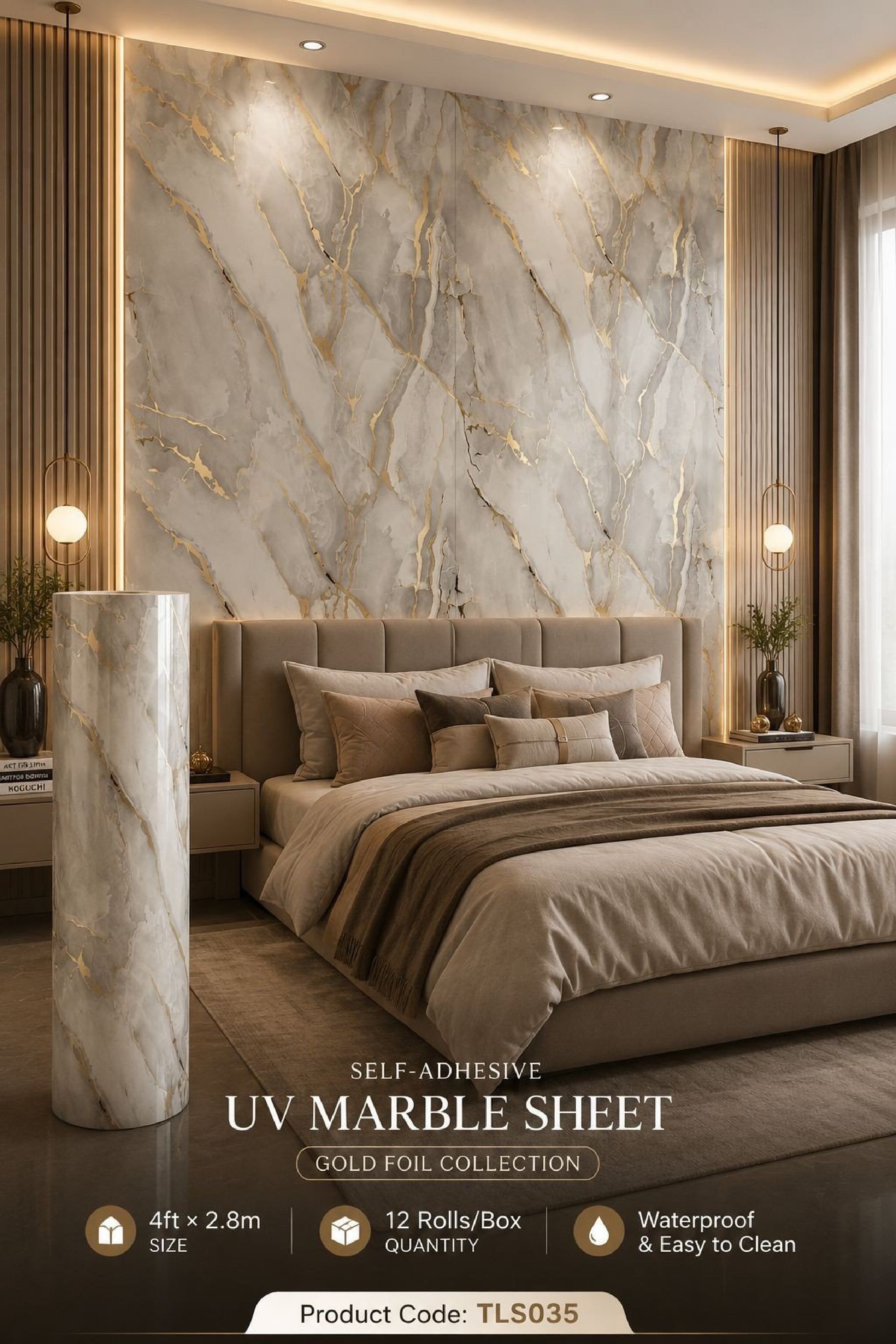Gold Foil UV Marble Sheets (size 10 x 4 Feet) TLS035