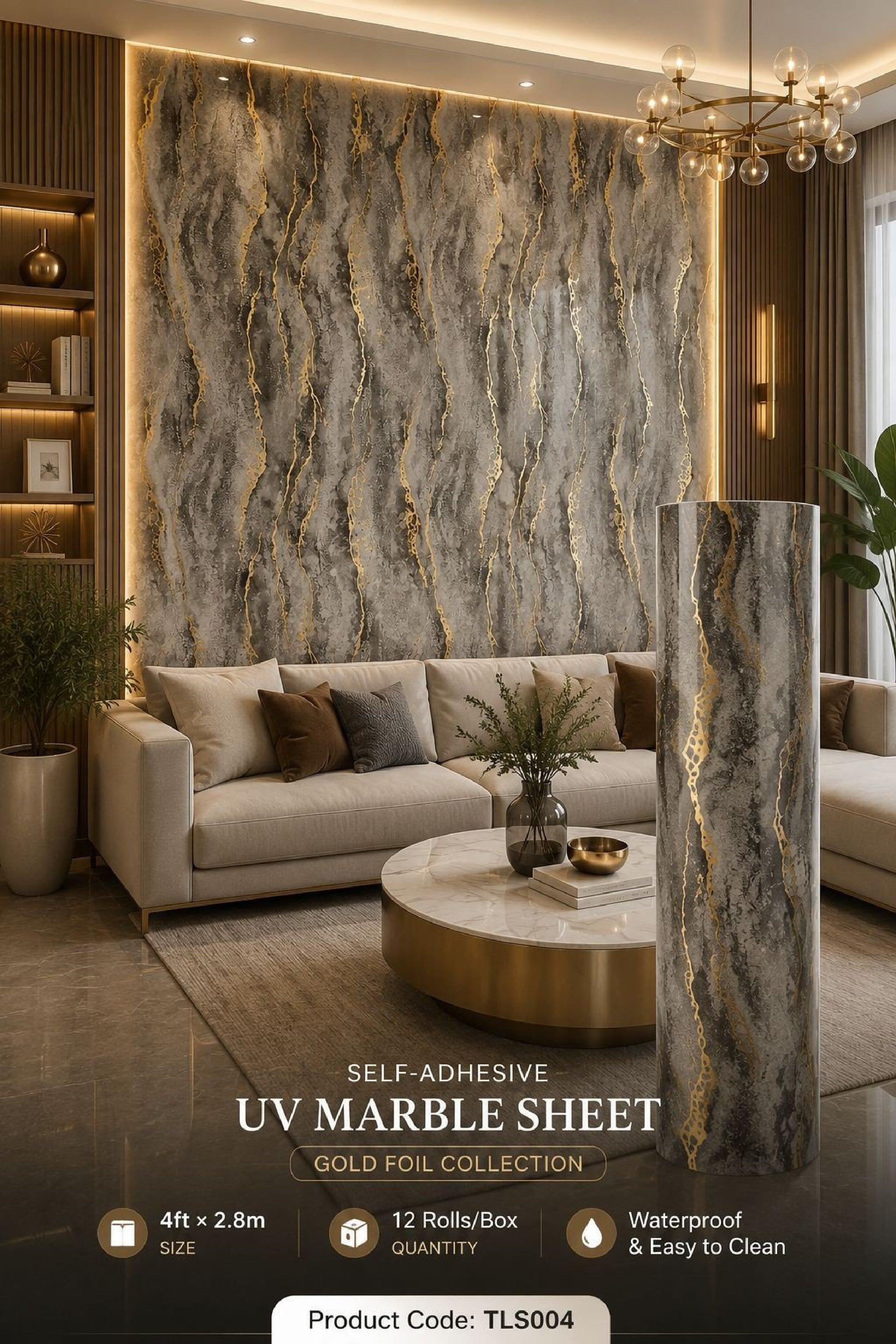 Gold Foil UV Marble Sheets (size 10 x 4 Feet) TLS004