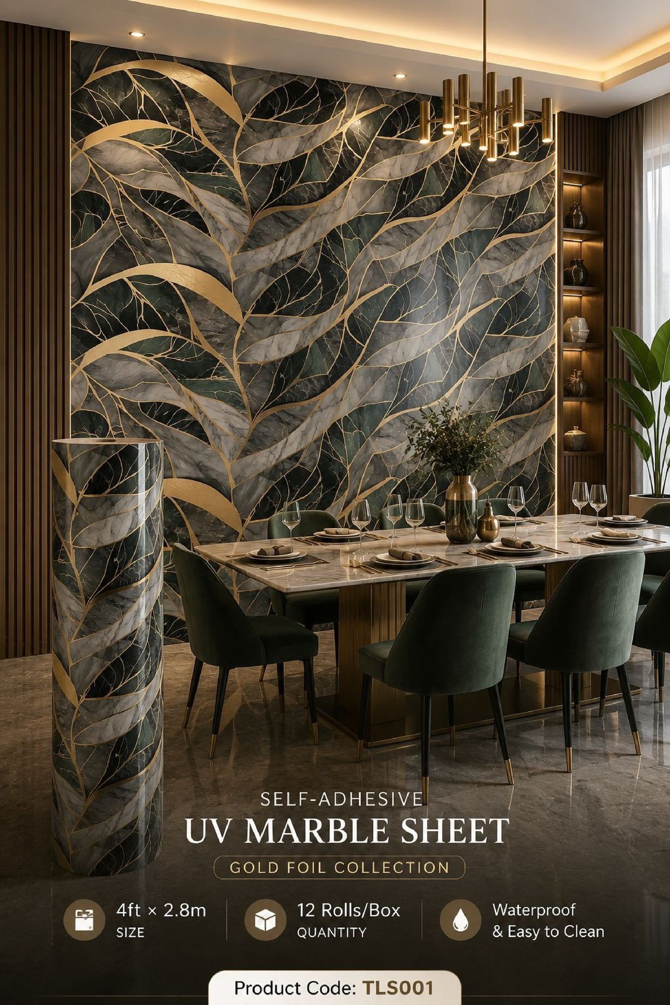 Gold Foil UV Marble Sheets (size 10 x 4 Feet) TLS001