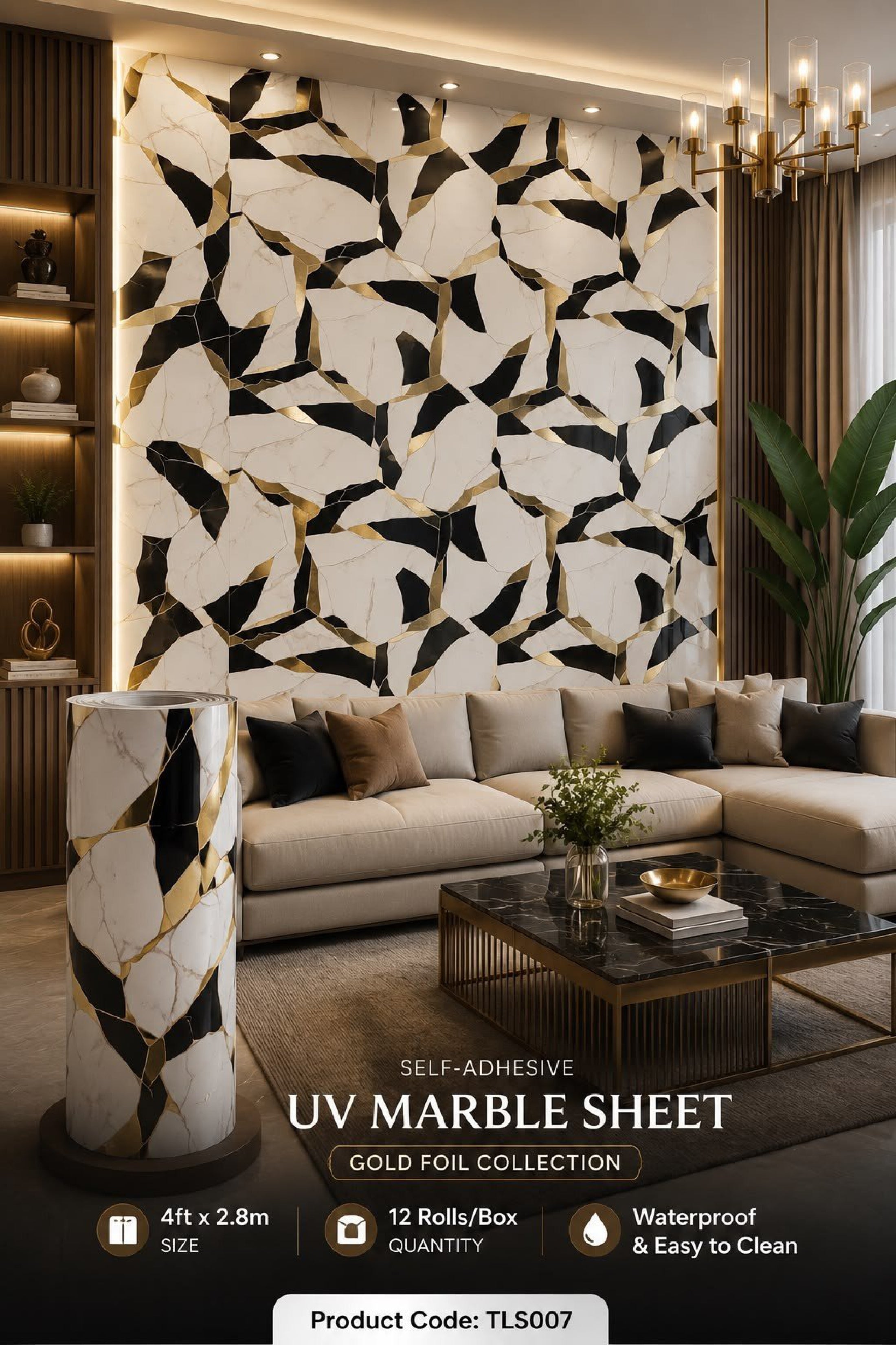 Gold Foil UV Marble Sheets (size 10 x 4 Feet) TLS007