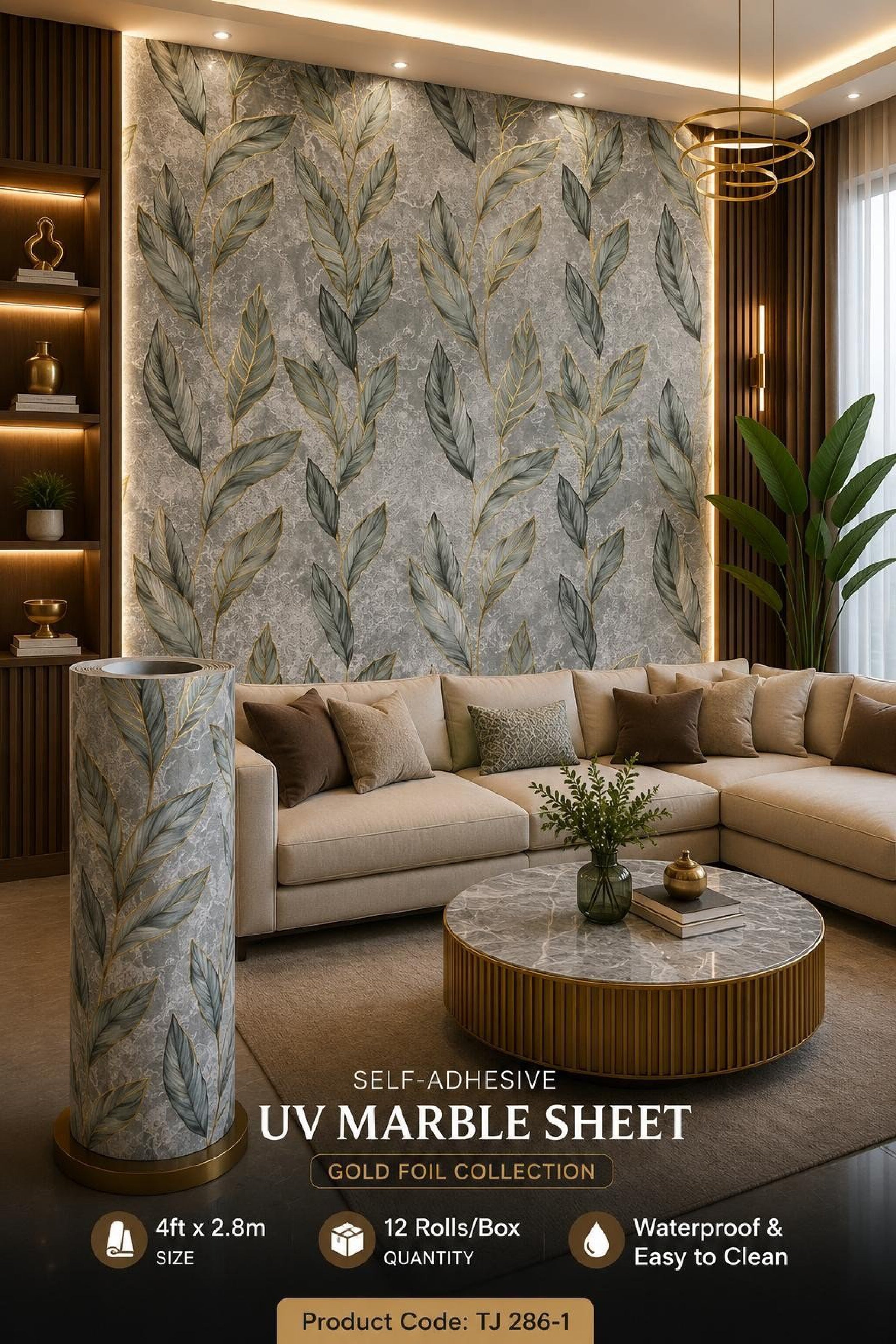 Gold Foil UV Marble Sheets (size 10 x 4 Feet) TJ 286-1