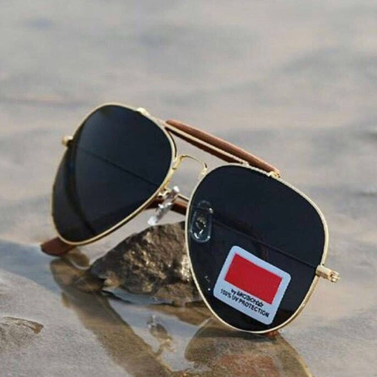 Black Novaper Aviator Sunglasses (SUN-RN-3422-BLK1GLD-M) SWASTIK CREATIONS The Trend Point