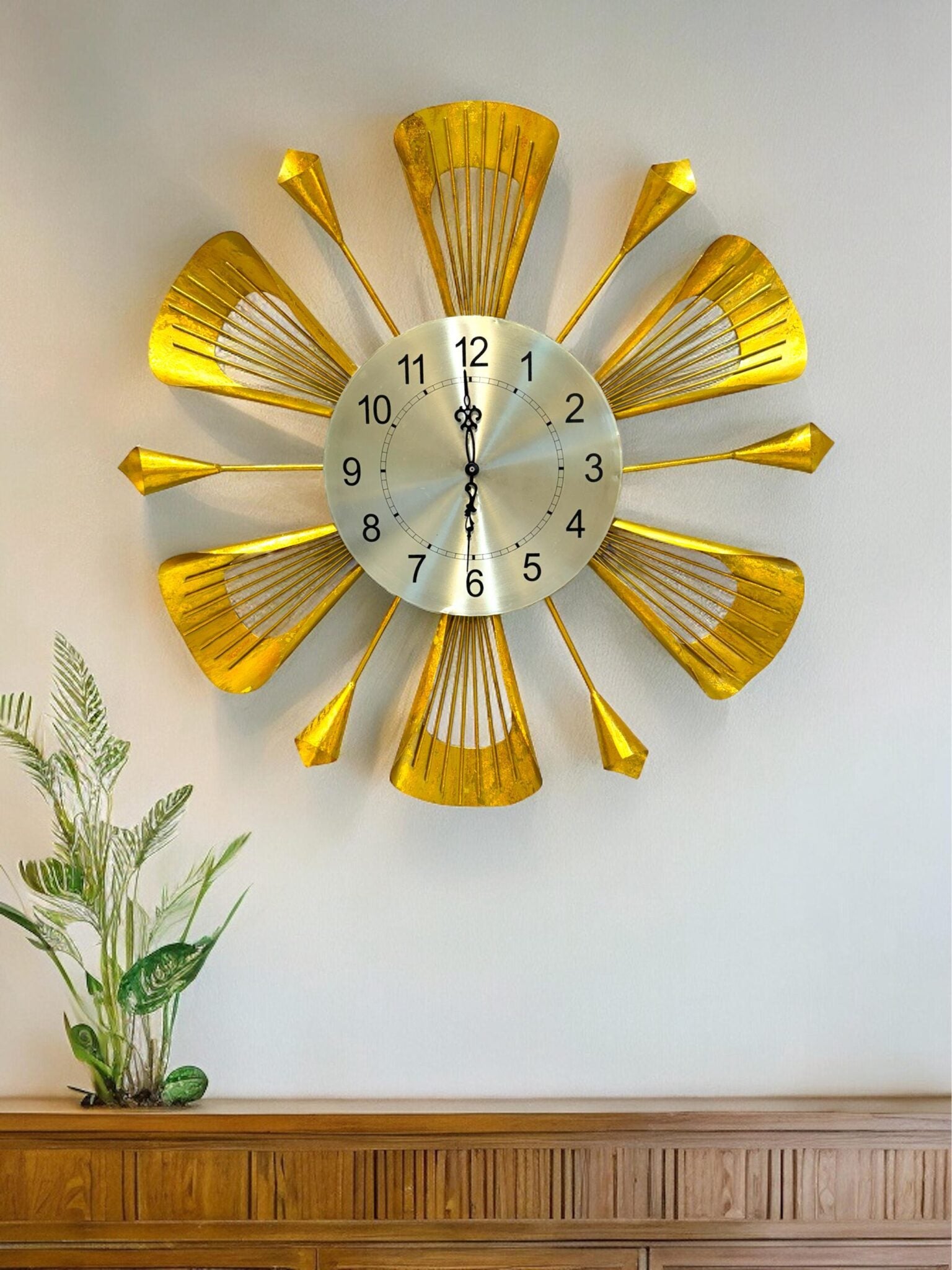 Golden Floral Metal Wall Clock Art - SWASTIK CREATIONS The Trend Point
