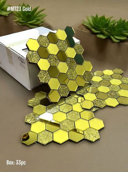 Golden Hexagon Glass Mosaic Tile (Box of 33pc) - SWASTIK CREATIONS The Trend Point