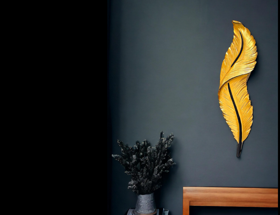 Golden LED Feather Wall Art - SWASTIK CREATIONS The Trend Point