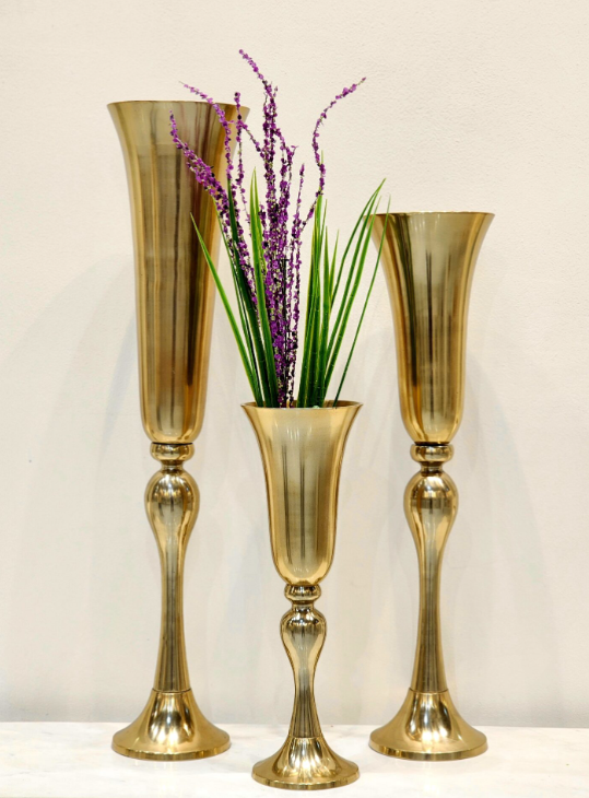 Golden Metal Vases | Set of 3 - SWASTIK CREATIONS The Trend Point