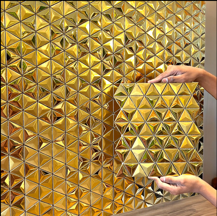 Golden SS Metal Mosaic Tile (Box of 17pc) - SWASTIK CREATIONS The Trend Point