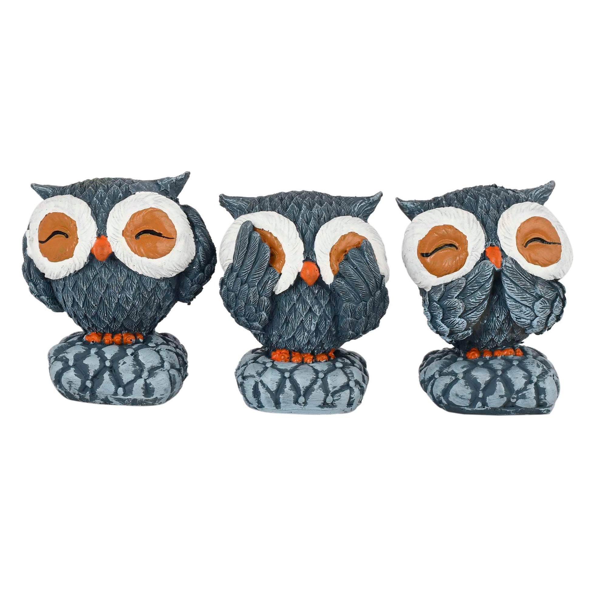 Swastik Trend Point Owl Showpiece/Figurines/Statues for Good Luck | Lucky Charm Owls for Home, Office Decor & Study Desks | showpiece Decorative & Gifting Items (Set of 3 Owl Set) 18cm*5cm*9cm