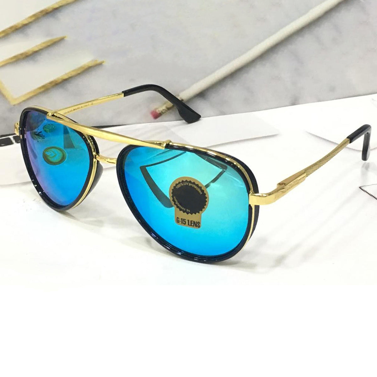 Frogurist 4414 Aviator Sunglasses (SUN-RN-4414-AQB3GLD-M) SWASTIK CREATIONS The Trend Point