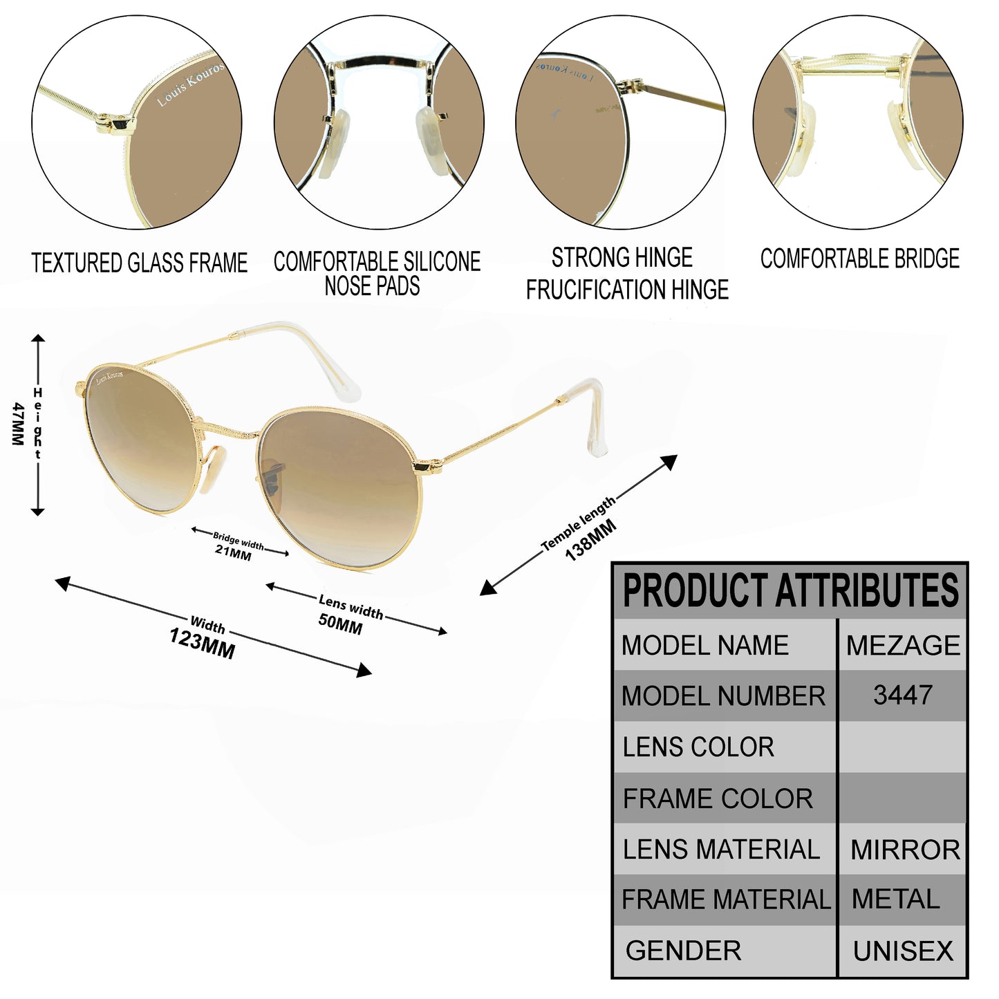 Brown Mezage Round Premium Sunglasses (SUN-LK-3447-BRN2GLD-M) SWASTIK CREATIONS The Trend Point