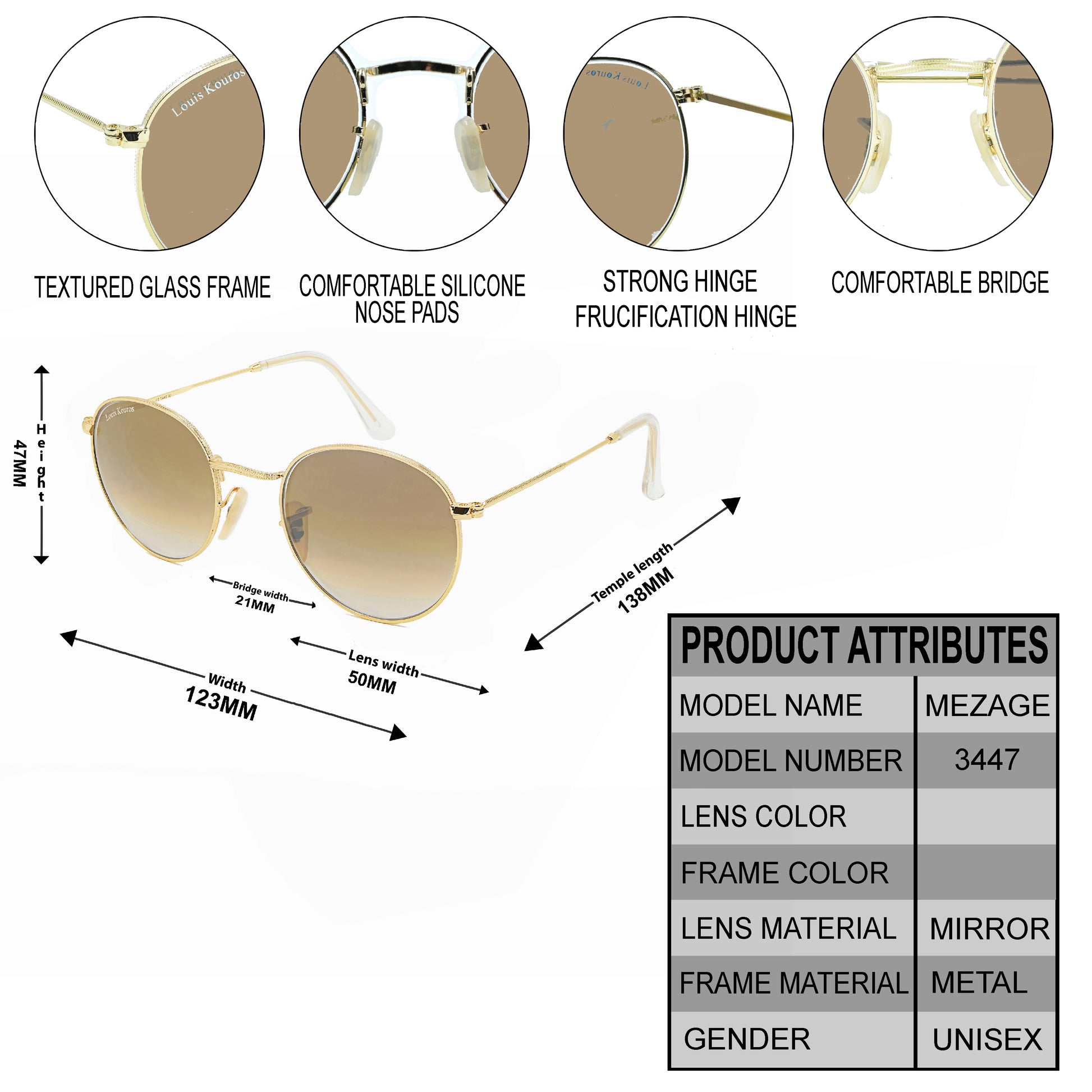 Brown Mezage Round Premium Sunglasses (SUN-LK-3447-BRN2GLD-M)